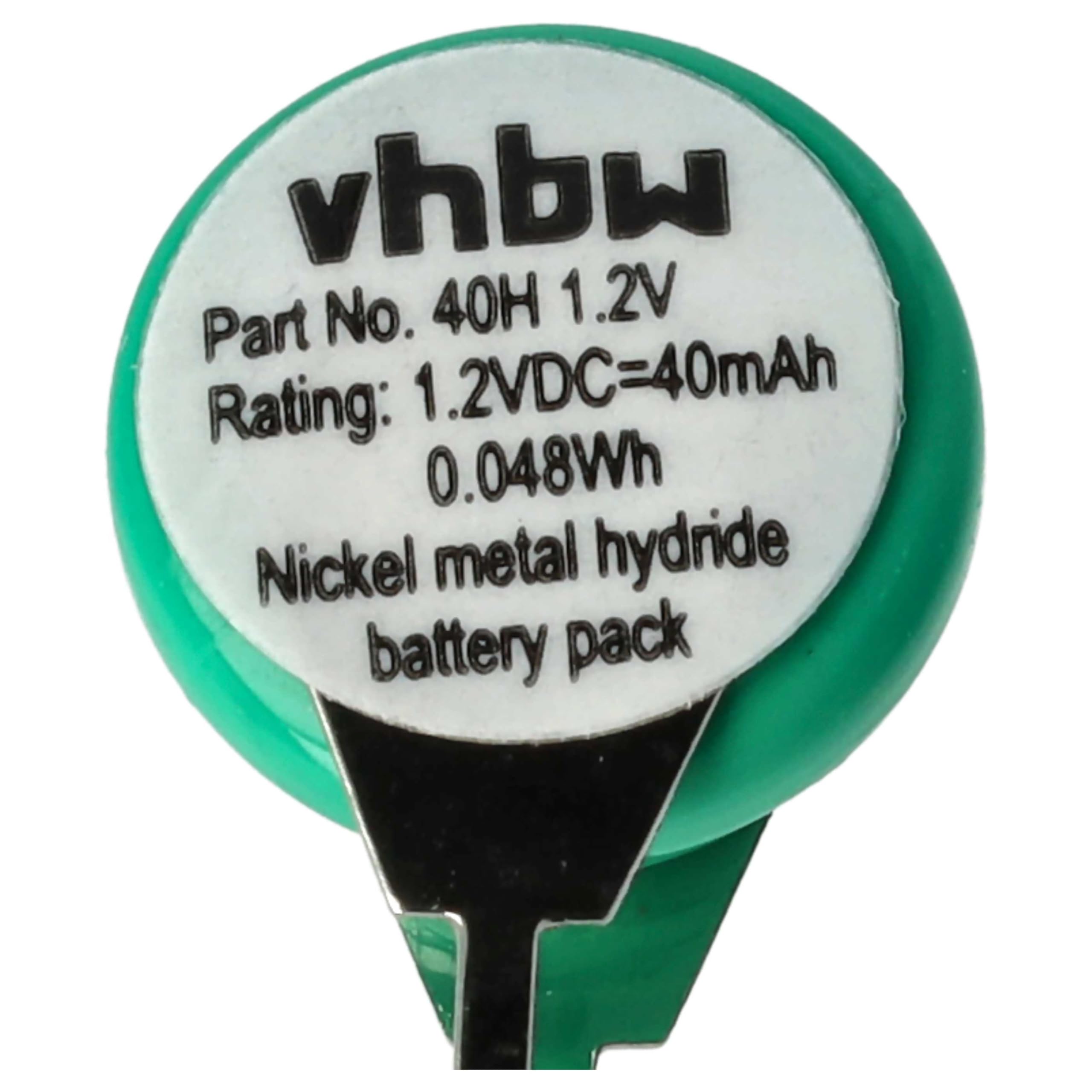 vhbw 100x NiMH Batería de botón de Repuesto Tipo 1/V40H 2 Pines 40 mAh 1,2 V Compatible para lámparas solares, etc.