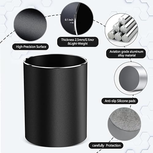 Miniatura 9 de Soporte de metal para bolígrafo para escritorio, organizador de escritorio redondo de aluminio y soporte para brochas de maquillaje, caja de