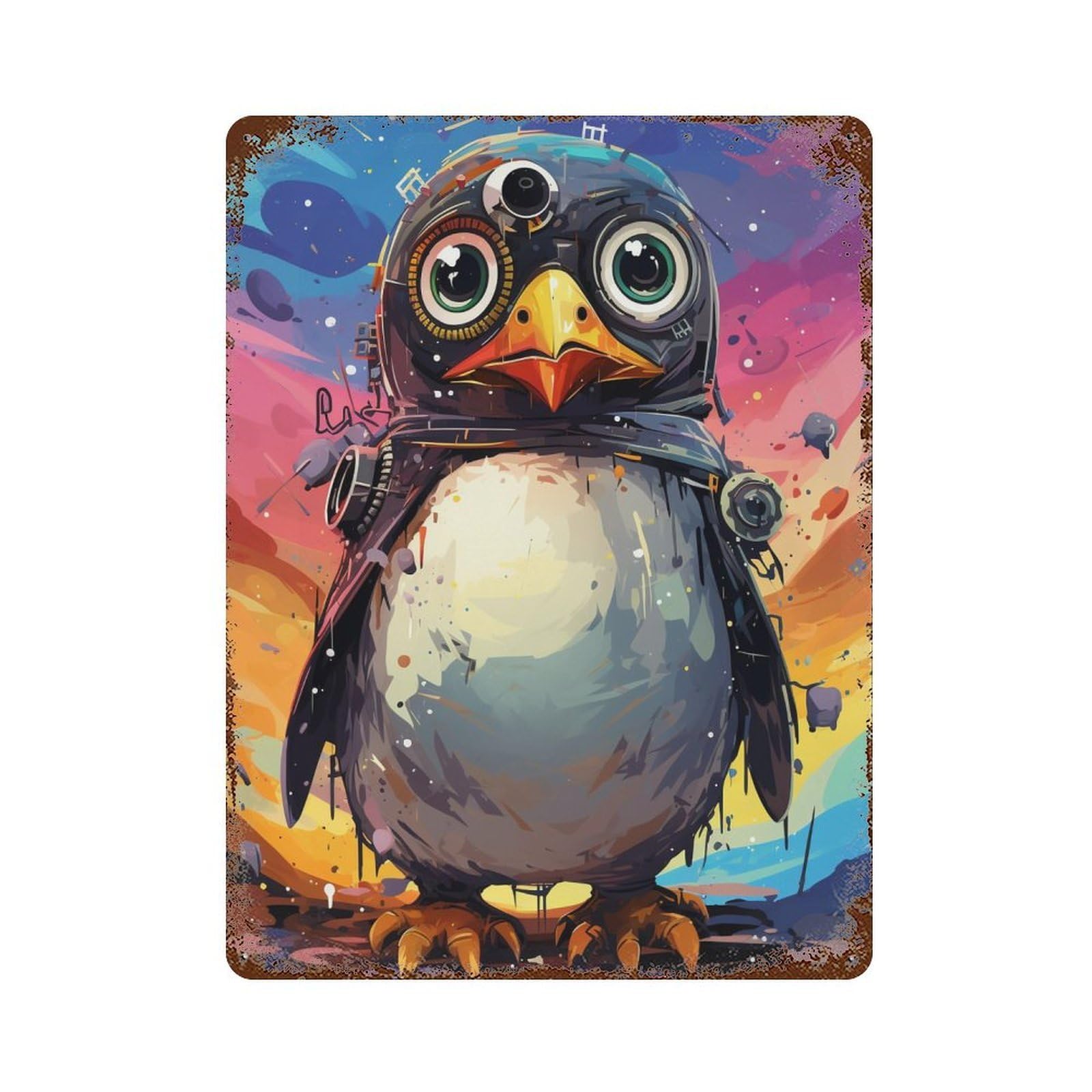 Cybernetic Penguin Art Print Decorative Tin Sign 15.7"x11.8", Vintage Wall Decor for Garage, Pub Or Kitchen