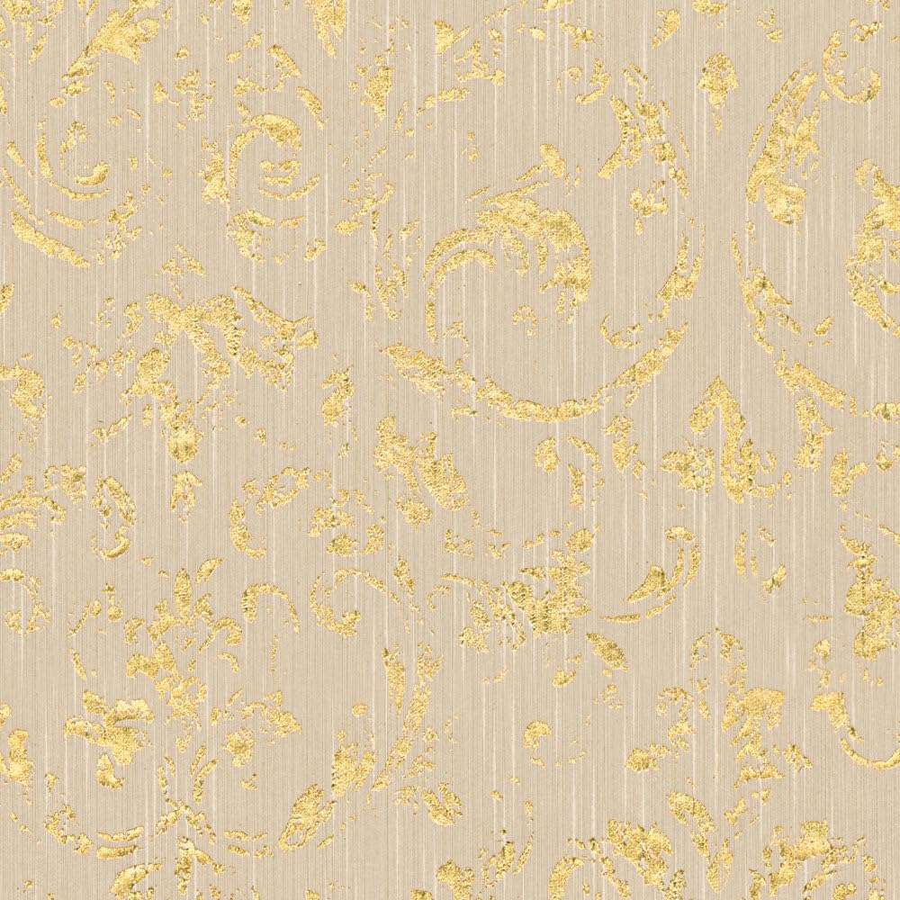 Architects Paper Tapeta tekstylna Metallic Silk tapeta z ornamentami barokowa 10,05 m x 0,53 m beżowy metalik Made in Germany 306602 30660-2