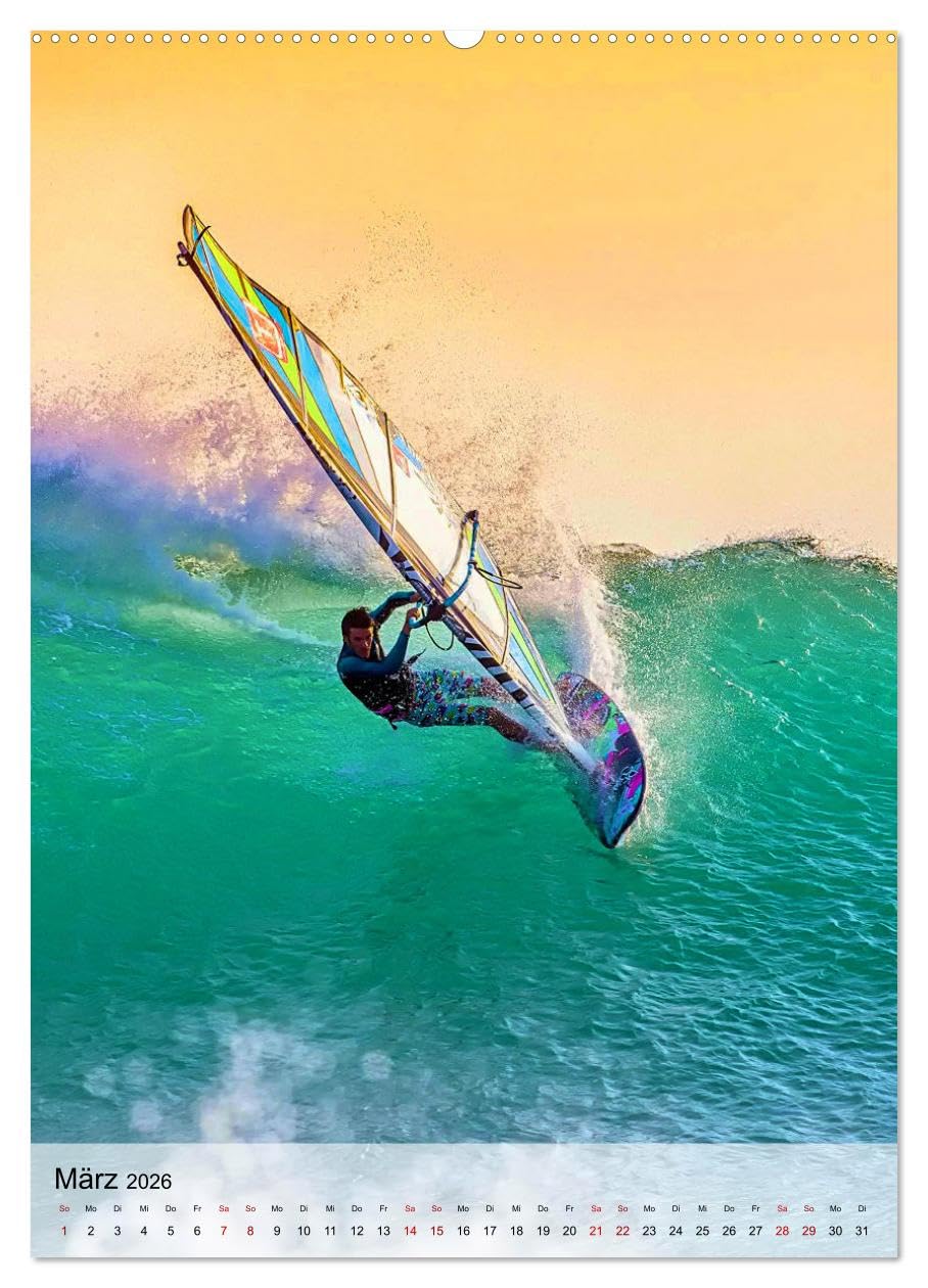 Windsurfen - Fun pur (hochwertiger Premium Wandkalender 2026 DIN A2 hoch), Kunstdruck in Hochglanz: Spektakulärere Surfszenen, aufgenommen an traumhaften Surfspots (CALVENDO Sport)