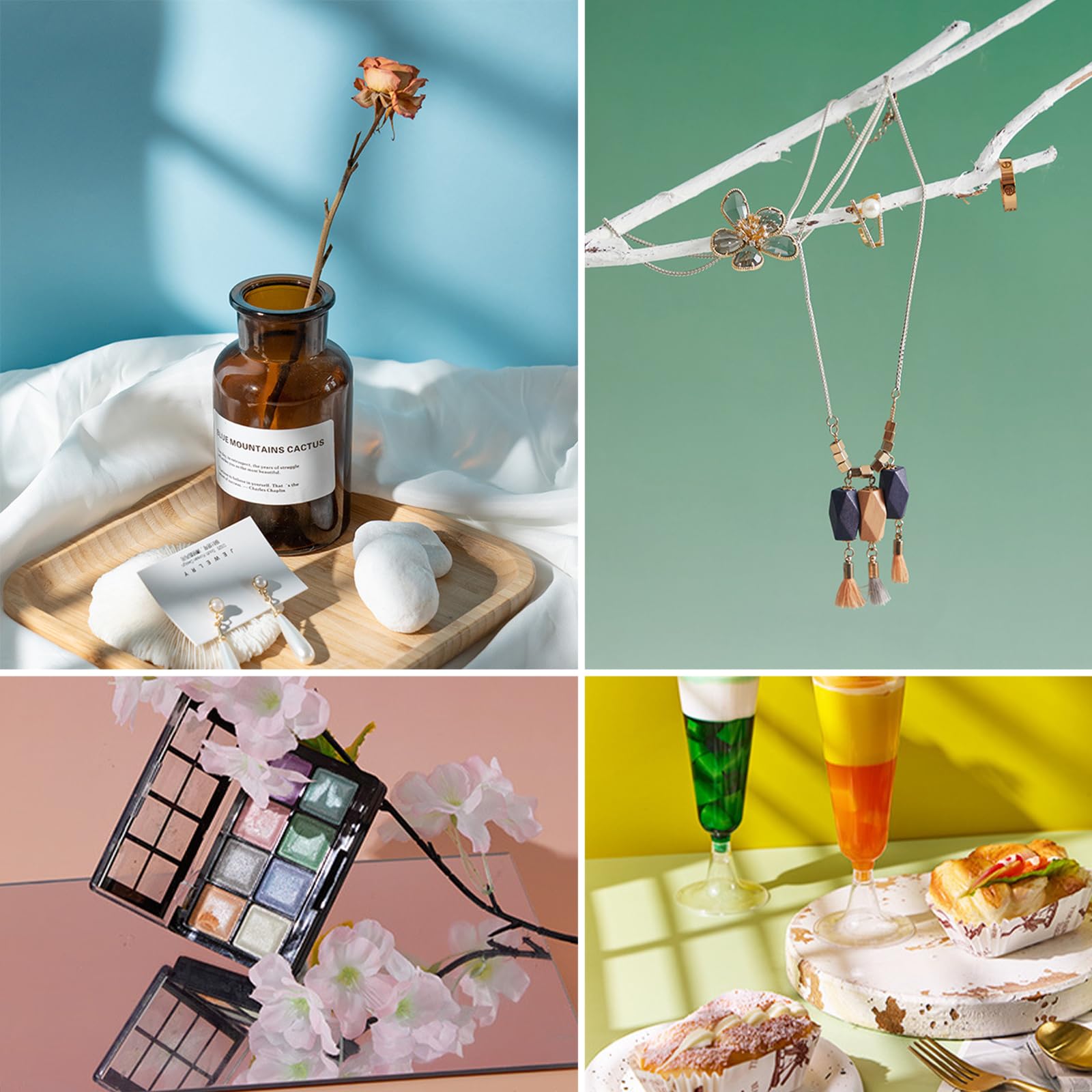 Kit di fondali fotografici portatili dal design originale, 15 pezzi, 28 modelli, kit da tavolo per piccoli prodotti – puntelli piatti per gioielli e cosmetici