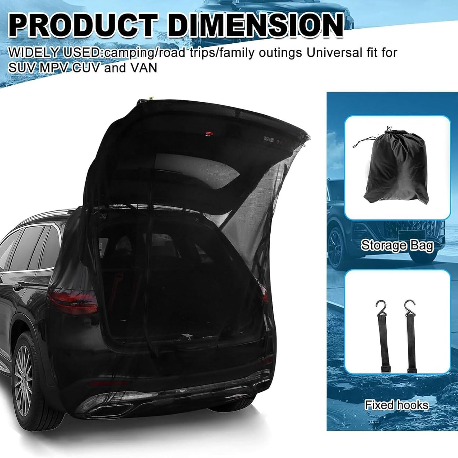 Car Tailgate Mesh Screen, Car Trunk Net, Camping Tailgate Net Screens for Tent for Ventilation Protection SUV MPV Camping Accessories, 72.8x80.7in