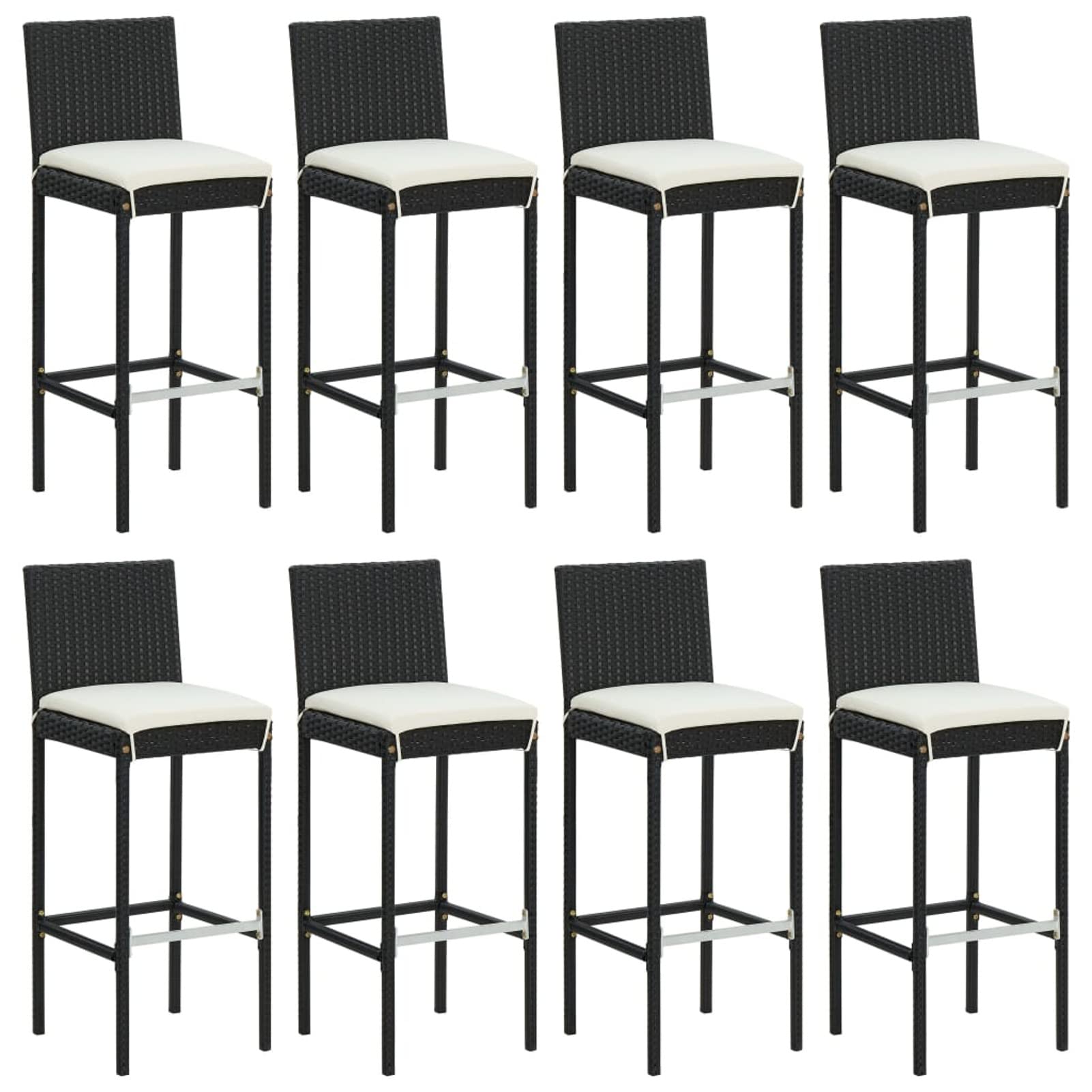 ZEYUAN Ensemble de Bar de Jardin 9 pcs avec Coussins Noir Poly rotin,Banc D'Extérieur,Banc Plastique Blanc,Mini en Plastique Jardin