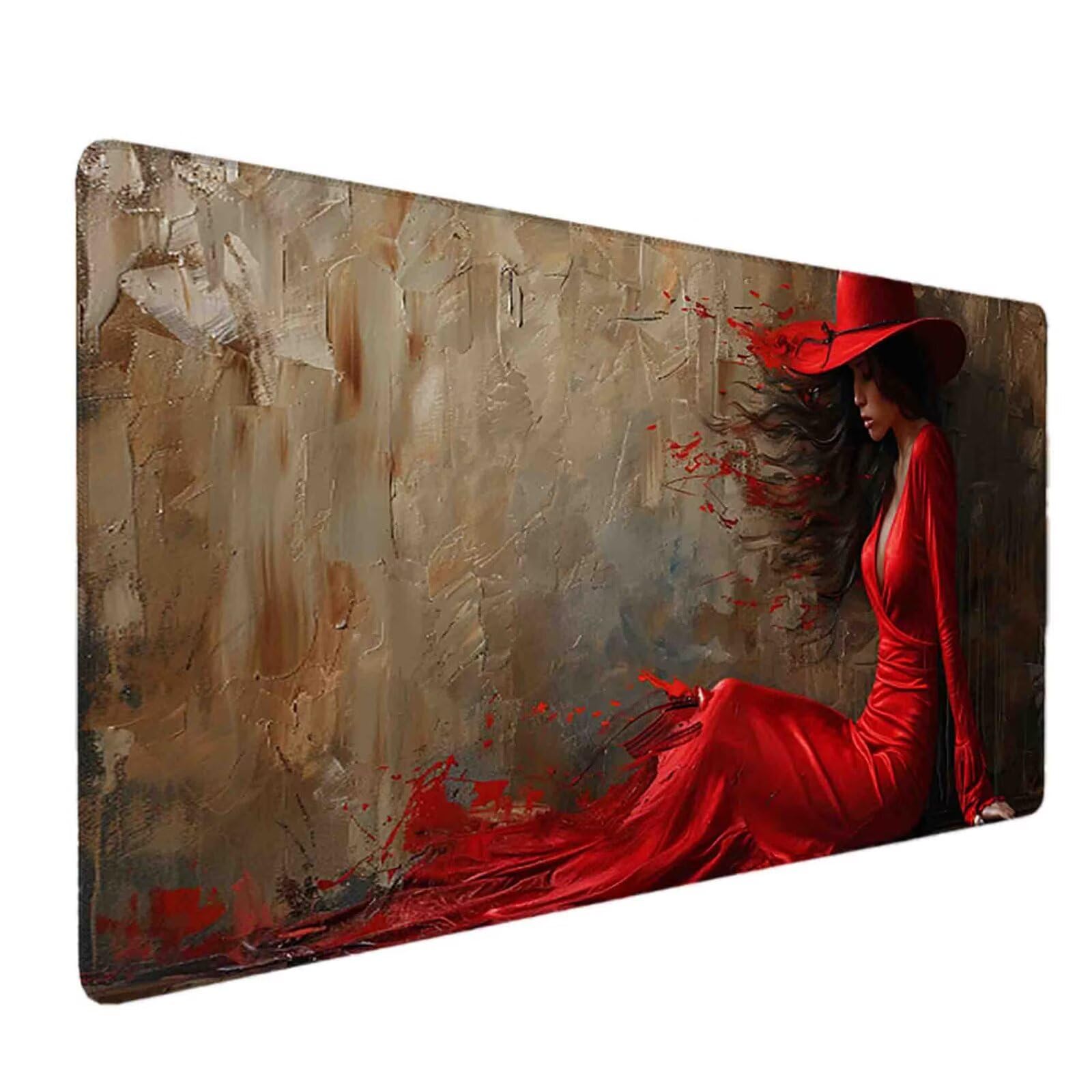 Podkładka pod mysz, 1200 x 600 cm, czerwona, dla kobiet, z przyszytymi krawędziami, antypoślizgowa podkładka pod mysz i klawiaturę, do domowego biura, akcesoria do gier, dekoracja biura c6396