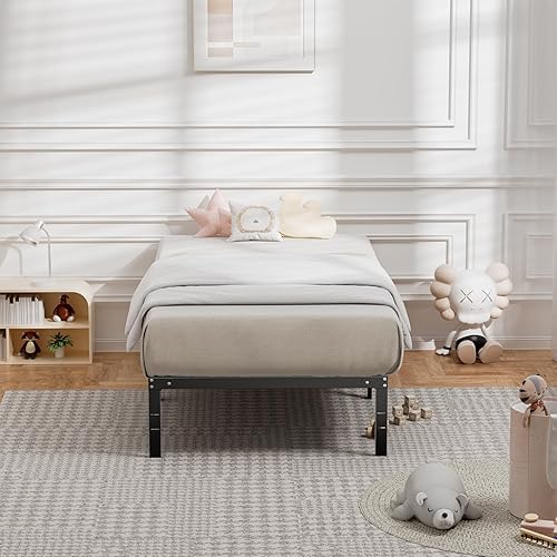 Miniatura 7 de DUMOS Base de cama con plataforma de metal tamaño individual con soporte de listones de acero, no necesita somier, espacio de almacenamiento debajo