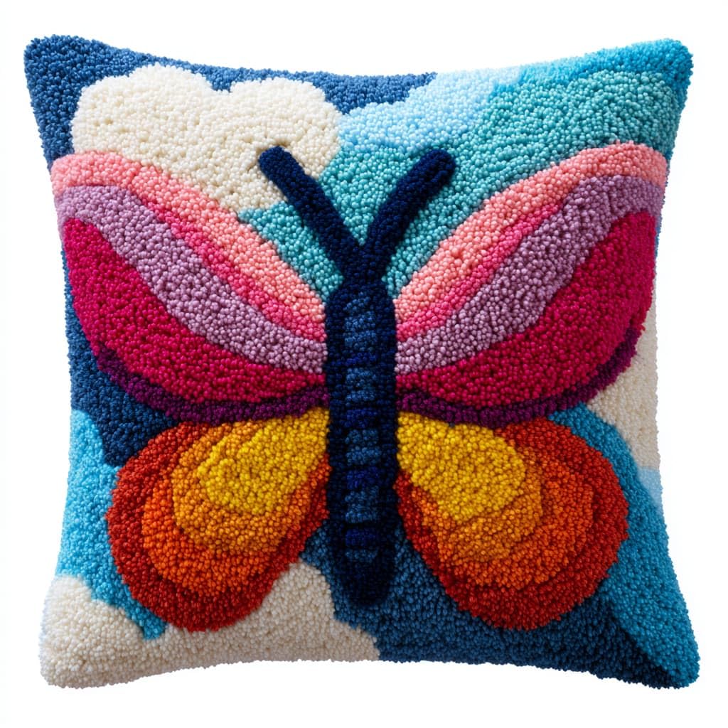Taxpy DIY Latch Hook Cushion Kits, Animals Butterfly Needlework Embroidery Set Crochet Needlework Crafts with Latch Hook Tool 43x43cm