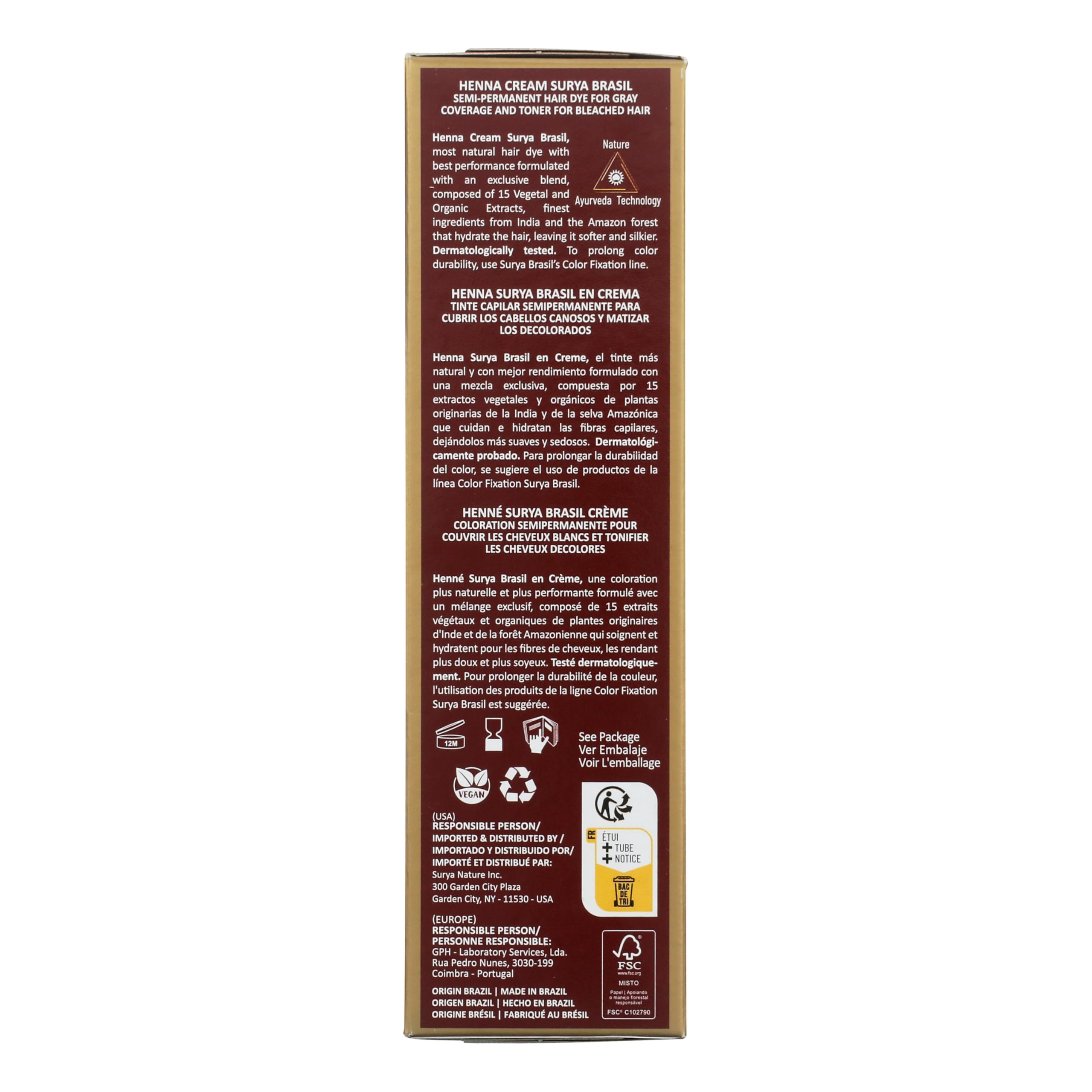 Surya Brasil Henna Cream Golden Blonde - 98% Natural Ingredients, Vegan, Cruelty-Free, Eco-Friendly, Semi-Permanent Hair Color, Deep Hydration & Shine, 2.37 oz thumbnail 3