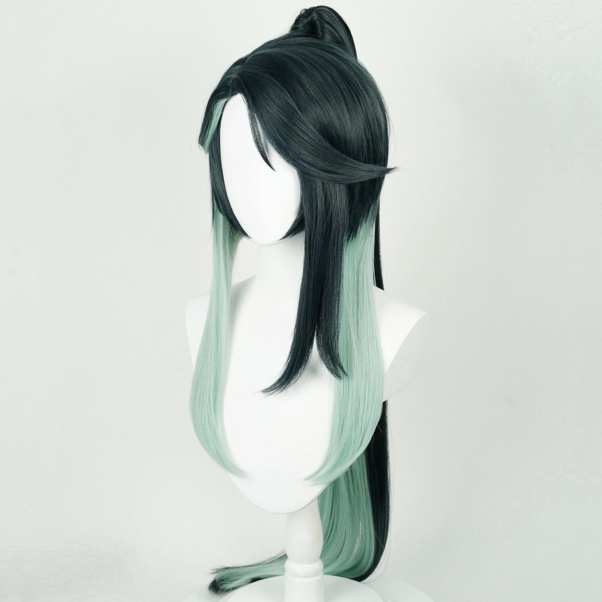 Green Long Straight Cosplay Wig With Tiger Clip Ponytail Heat Resisitant Synthetic Costume Hair for Adult Woemn Halloween Cos Anime Party Replacement Wigs - Image 4