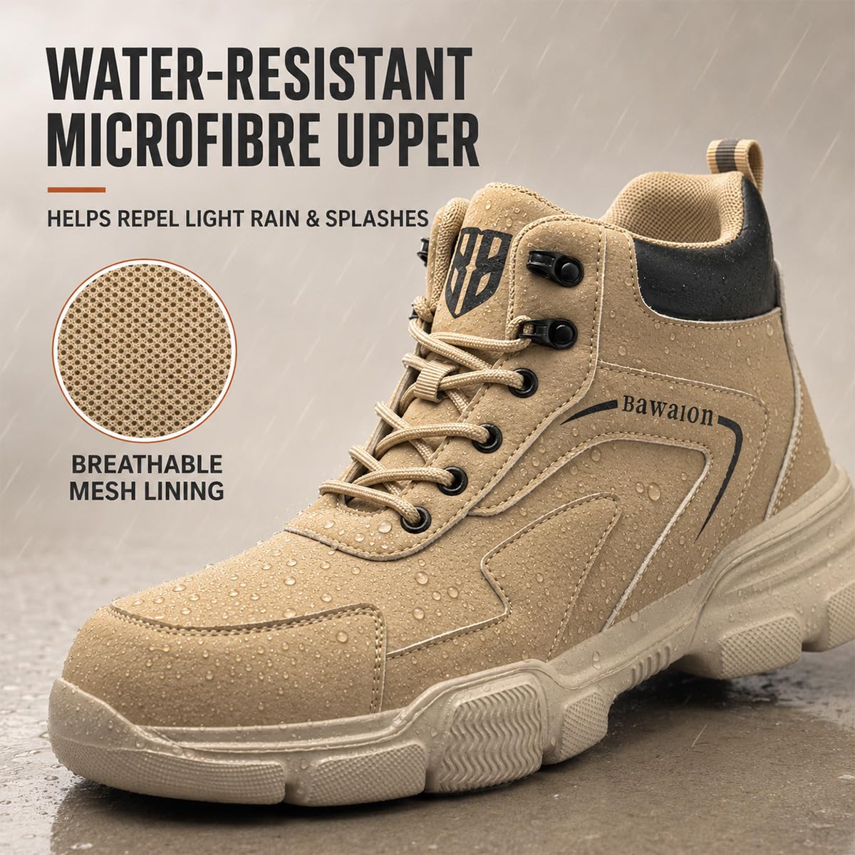 Nasogetch Buty ochronne męskie buty robocze damskie stalowe noski buty lekkie buty ochronne wygodne, Khaki, 38.5 EU