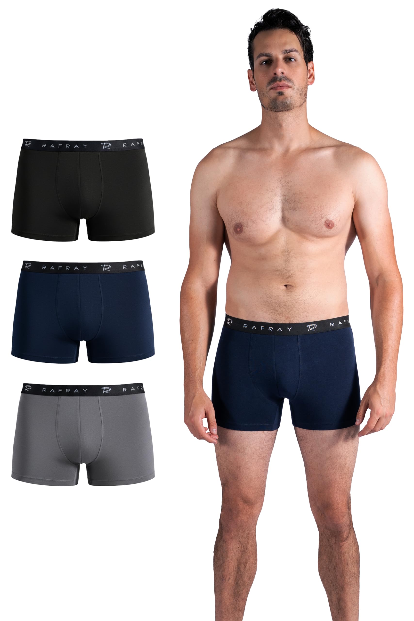 RAFRAY Mens Boxer Briefs 3-Pack Premium Cotton Comfort Fit Breathable Soft Mens Underwear Sizes M XXL