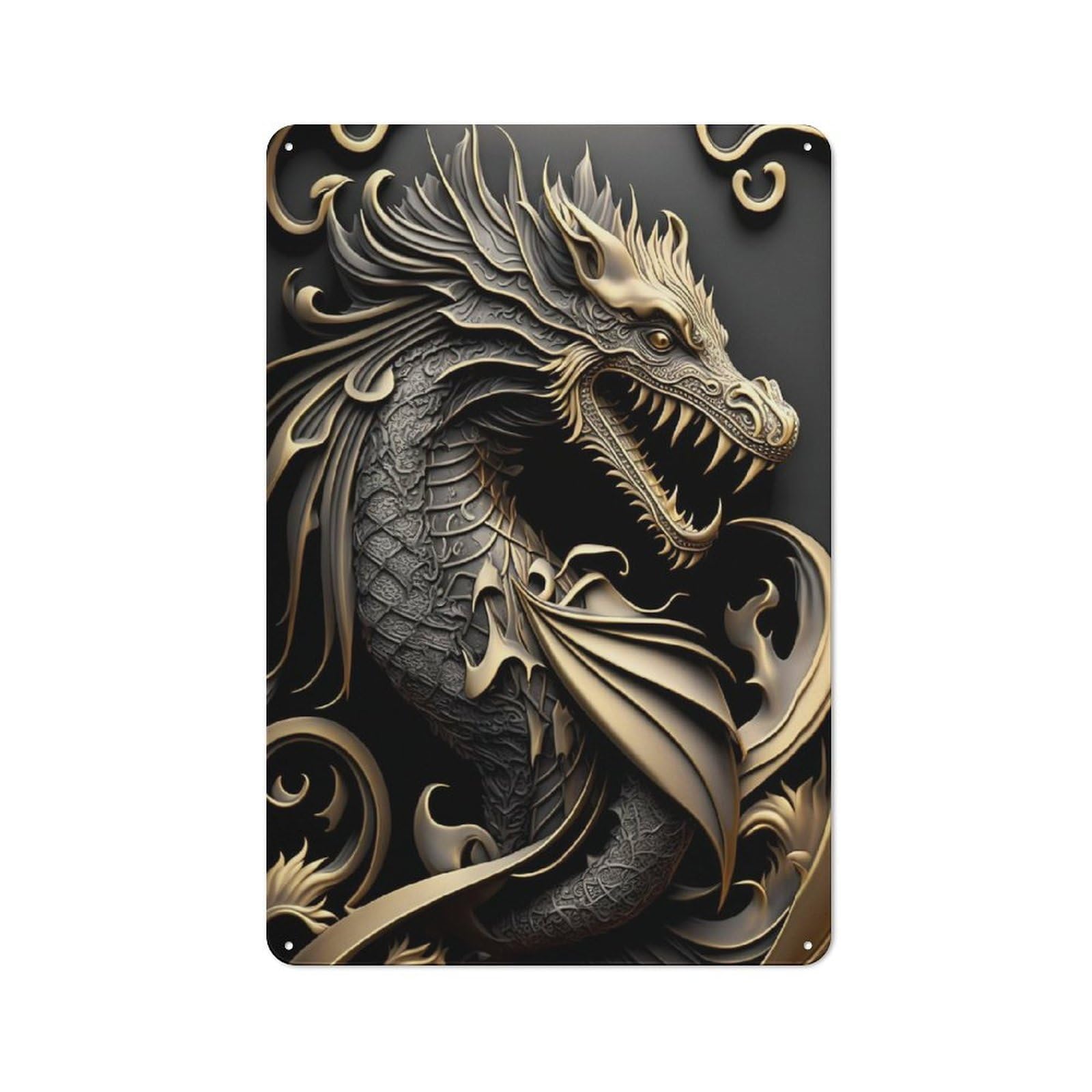 Junmoney Style-20 Vintage Metal Plaque 30X20cm Featuring Elixir Of Golden Dragon For Hallway Wall, For Wall Display Collectors