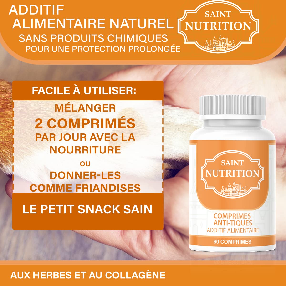 Saint Nutrition® Anti-Tique COMPRIMES pour Chien et Chat – Nouveau – Traitement Naturelle pour Votre Animal Domestique Contre tiques, Effet immédiat, Contient 60 comprimés