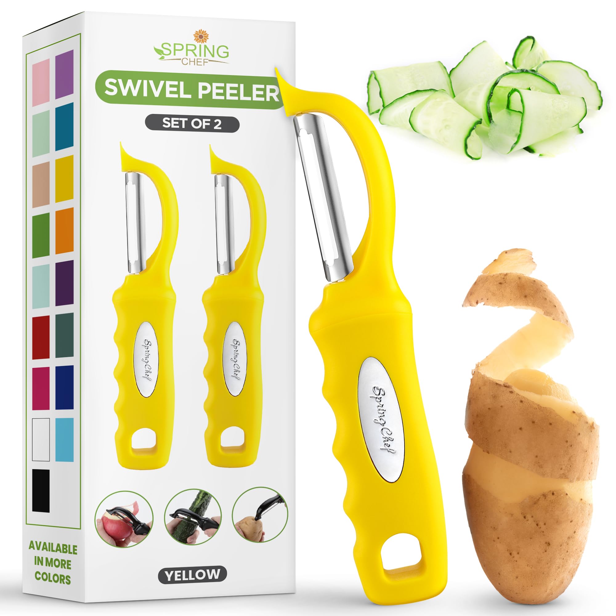 Premium Stainless Steel Yellow Swivel Potato Peelers for Kitchen, Dishwasher Safe Carrot Peeler with Comfortable Handle, Perfect for Vegetable, Fruit, Apple, Cucumber - Set of 2