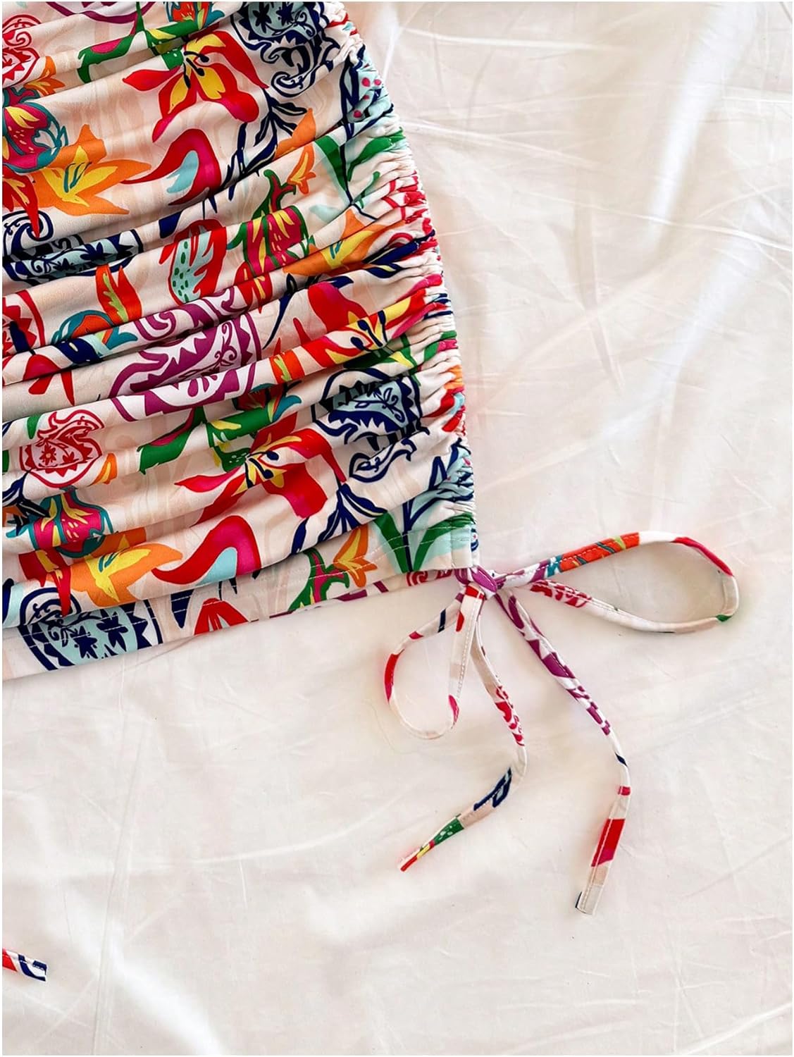 SOLY HUX Women's Summer Bodycon Mini Dresses Floral Print Ruched Sleeveless Vacation Beach Tank Dress - Image 5