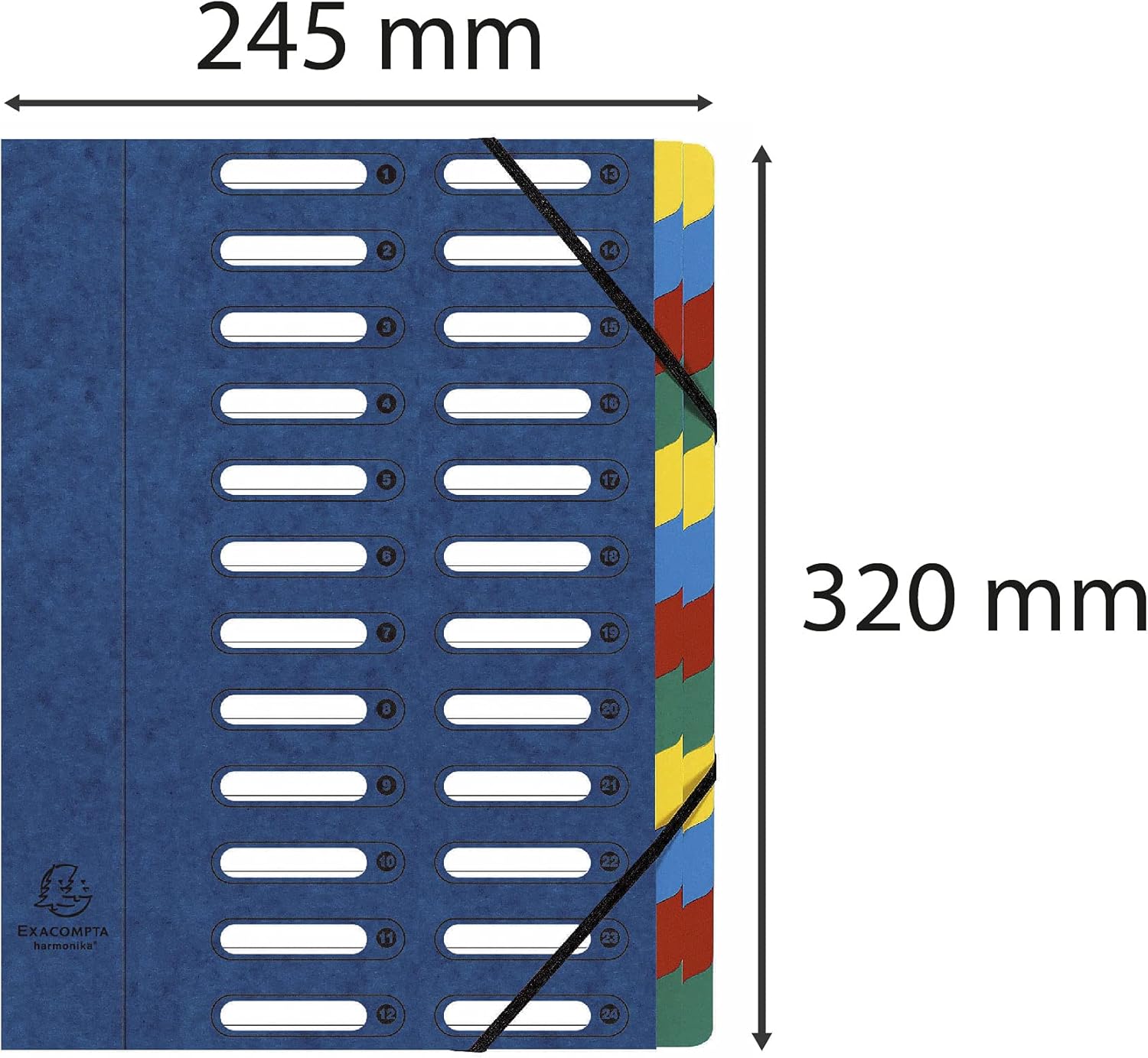 Exacompta - Ref 55242E - Harmonika Multipart File - 24.5 x 32cm in Size, Suitable for A4 Documents, 24 Multi-Coloured Tabbed Sections, Premium Pressboard Cover - Blue Cover