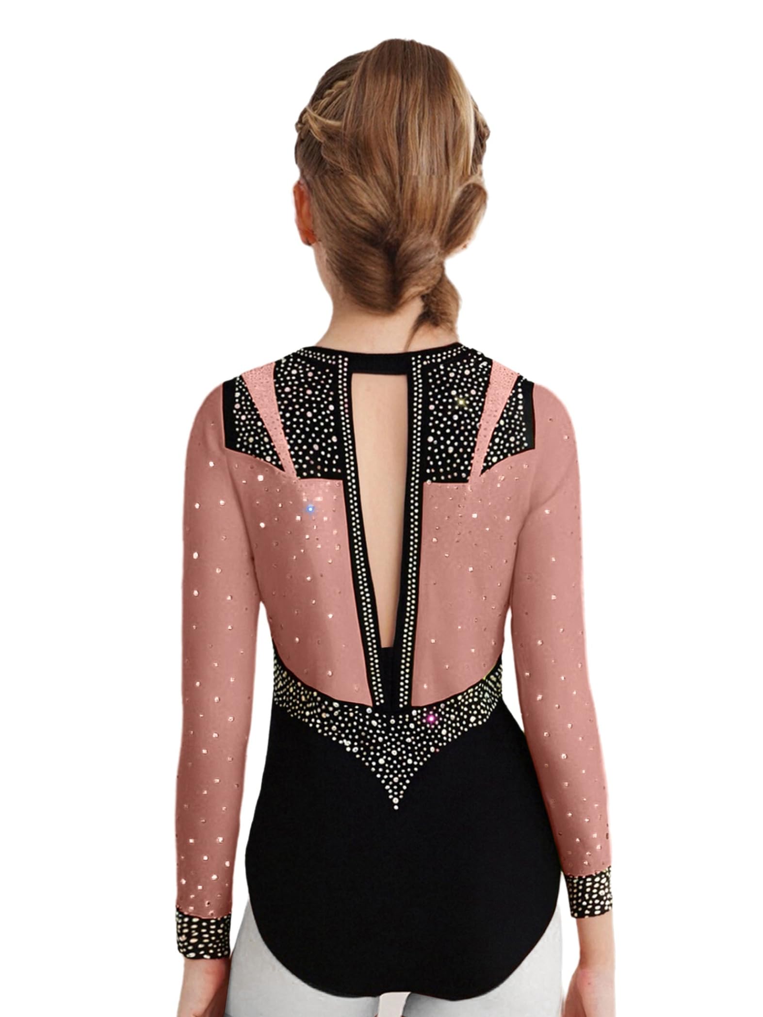 3Pcs Mädchen Turnanzug Glitzer Gymnastikanzug Langarm Ballettanzug Gymnastik Leotard + Sport BH Tops + Hose Wettbewerb Tanzkostüm