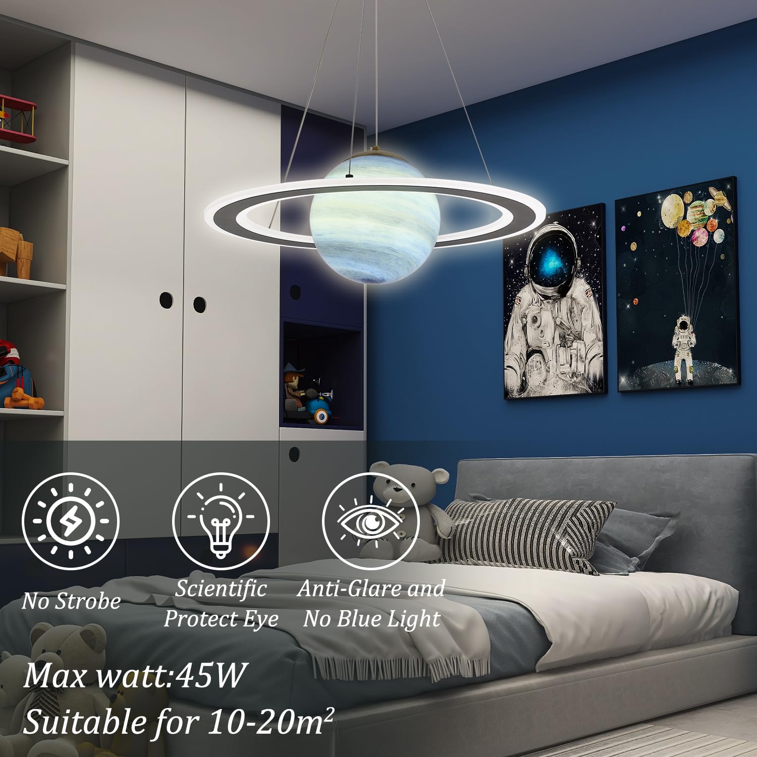 Lampade a sospensione Pianeta per cameretta dei bambini Lampadario in vetro per camera delle ragazze dei ragazzi Pianeta creativo, Lampade a sospensione a soffitto per camera da letto del piane