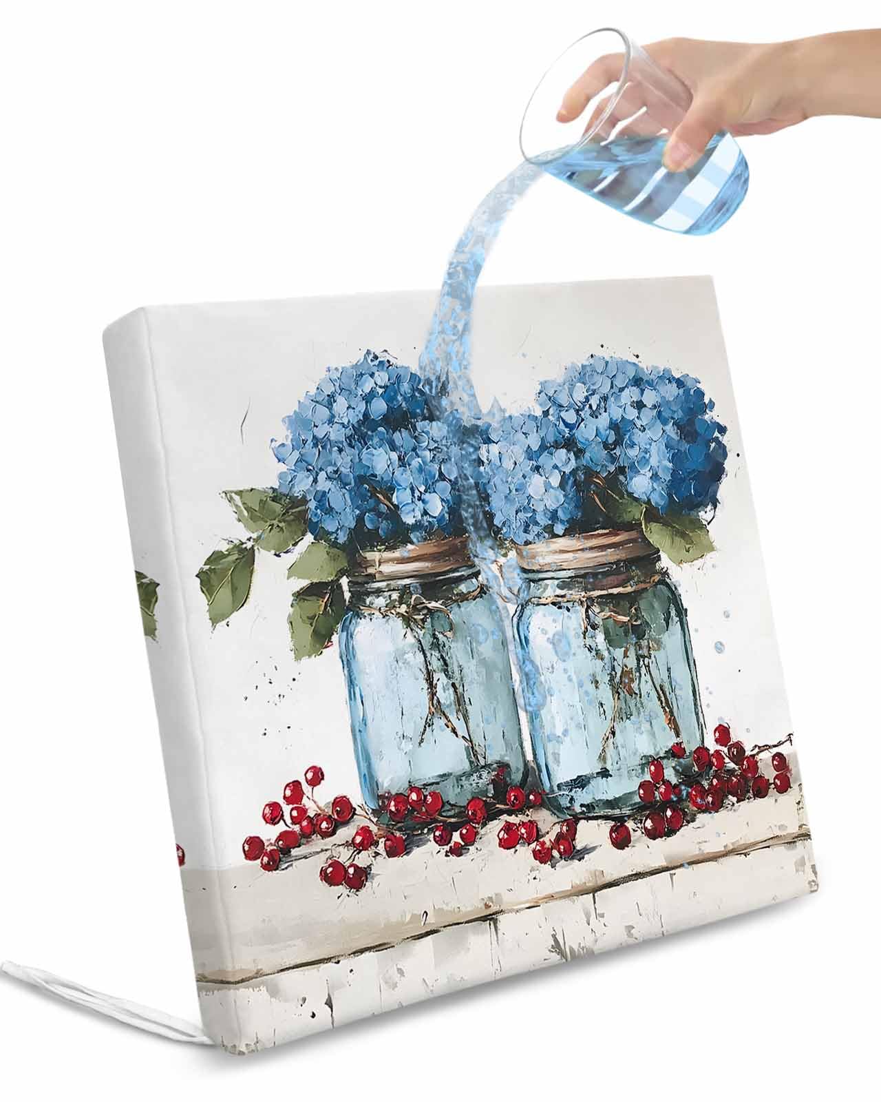 2 Pack Vintage Flowers Waterproof Cushion Covers with Ties, Outdoor Patio Chaise Lounge Chair Seat Cushion Slip Covers Replacement(Only Cover) Bottle Hydrangeas Floral Fruit Plant 22