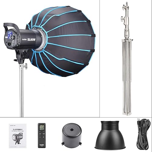 Miniatura 6 de Godox Kit SL-60W con caja de luz y soporte de luz de acero inoxidable de 9.2 ft, luz de video LED, lámpara continua de estudio de 5600 K, montaje