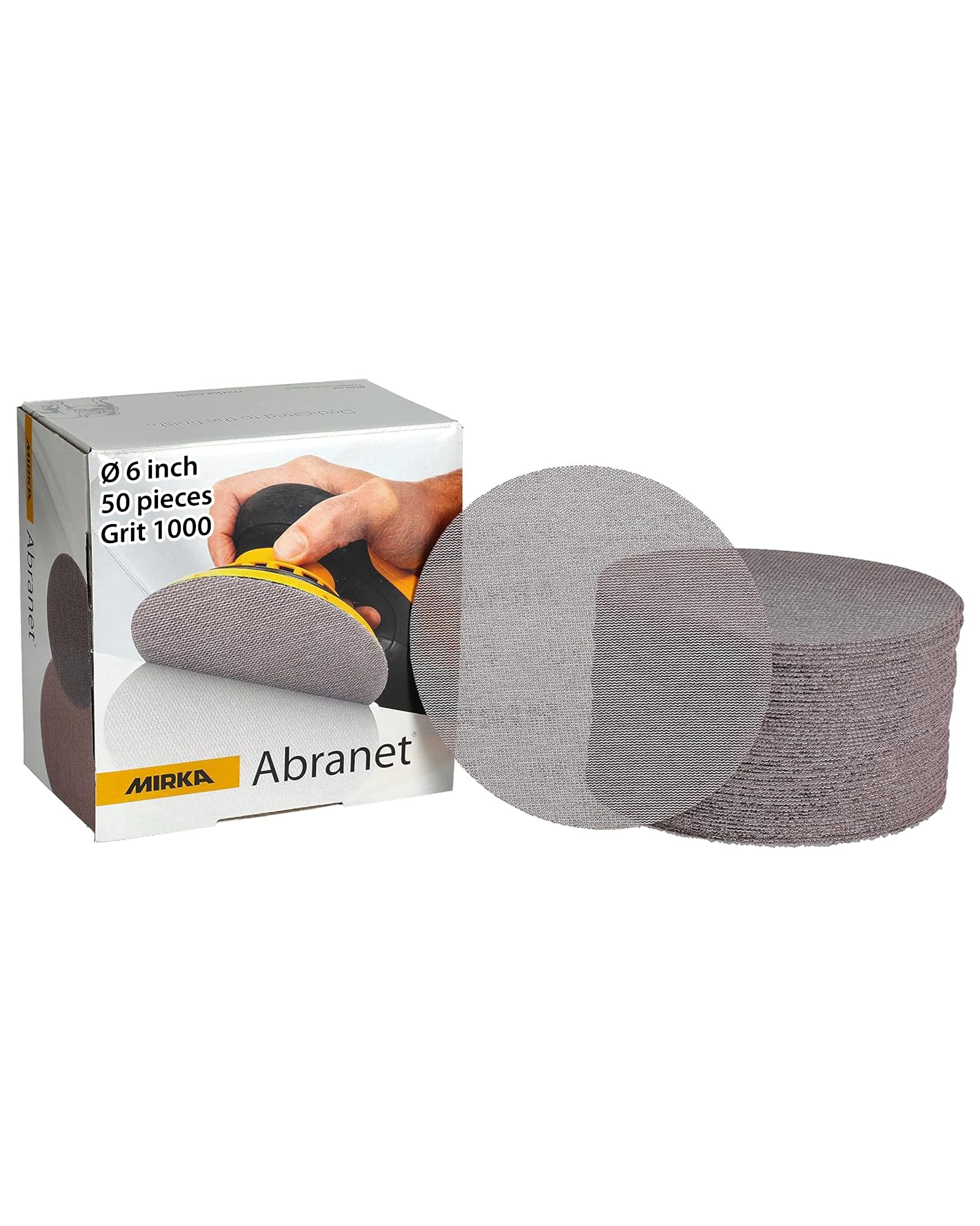 Mirka Abranet Net Disc / 6 Inch/Grit 1000 / Sandpaper Sanding Discs Hook And Loop/Dust-Free Sanding / 50 Pcs / 9A-241-1000 842028021977