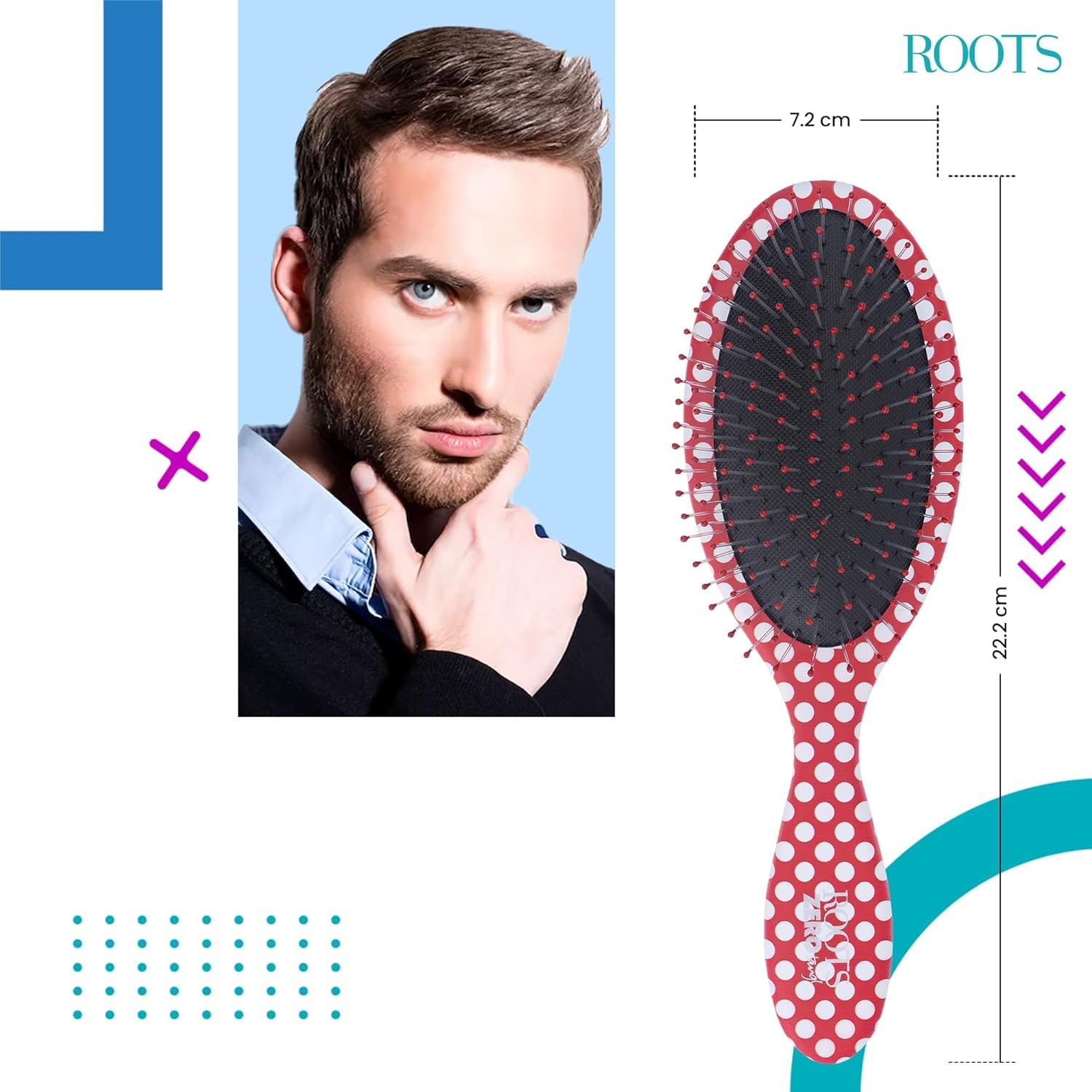 ROOTS Zero Tangle Oval Hair Brush | Flexi Cushion Base | Soft yet Firm Bristles | Damage-Free Detangling on Sensitive/Wet/Dry Hair | For Men & Women | Length - 5.7 Inch, Model No - RZTO-RP 4