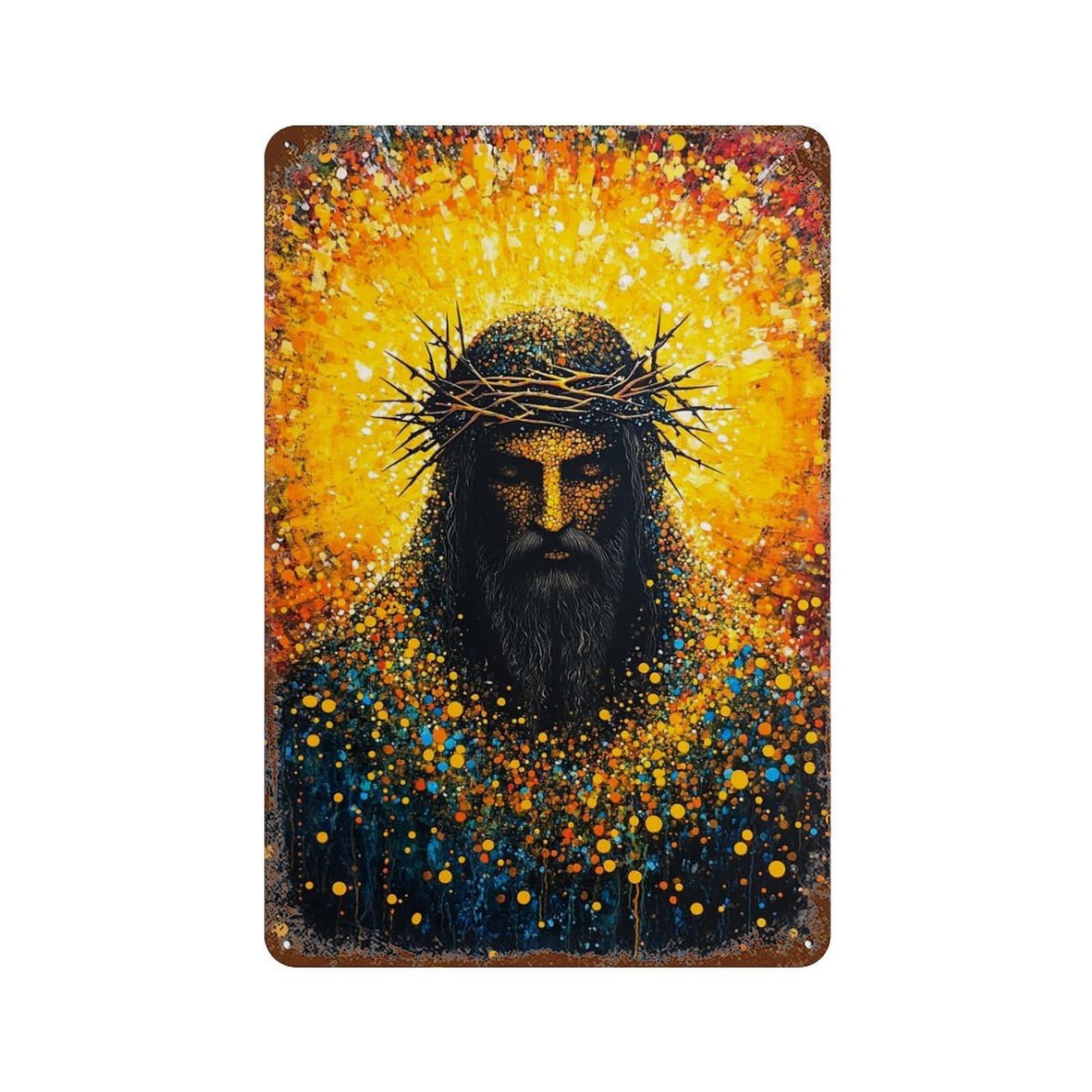 Jesus Christ Painting Art 11.8"x7.9" Vintage Rust Metal Sign, Classic Wall Plaque for Pub, Kitchen And Man Cave Decor