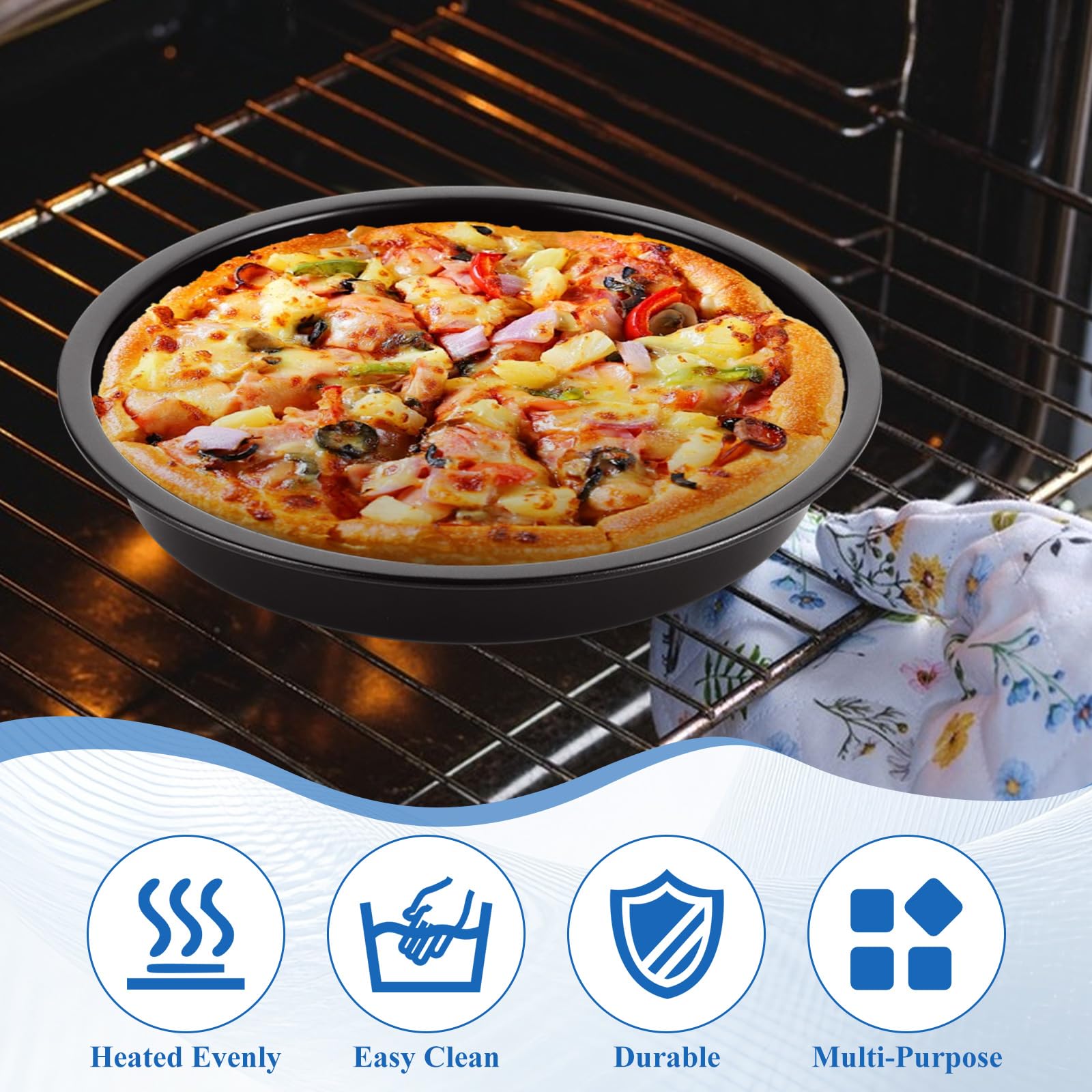 Paquete de 8 sartenes de pizza para horno, platos redondos para pizza, juego de platos de pizza pequeños, bandeja de acero al carbono, bandejas de pizza de metal para servir cocinar a la 5