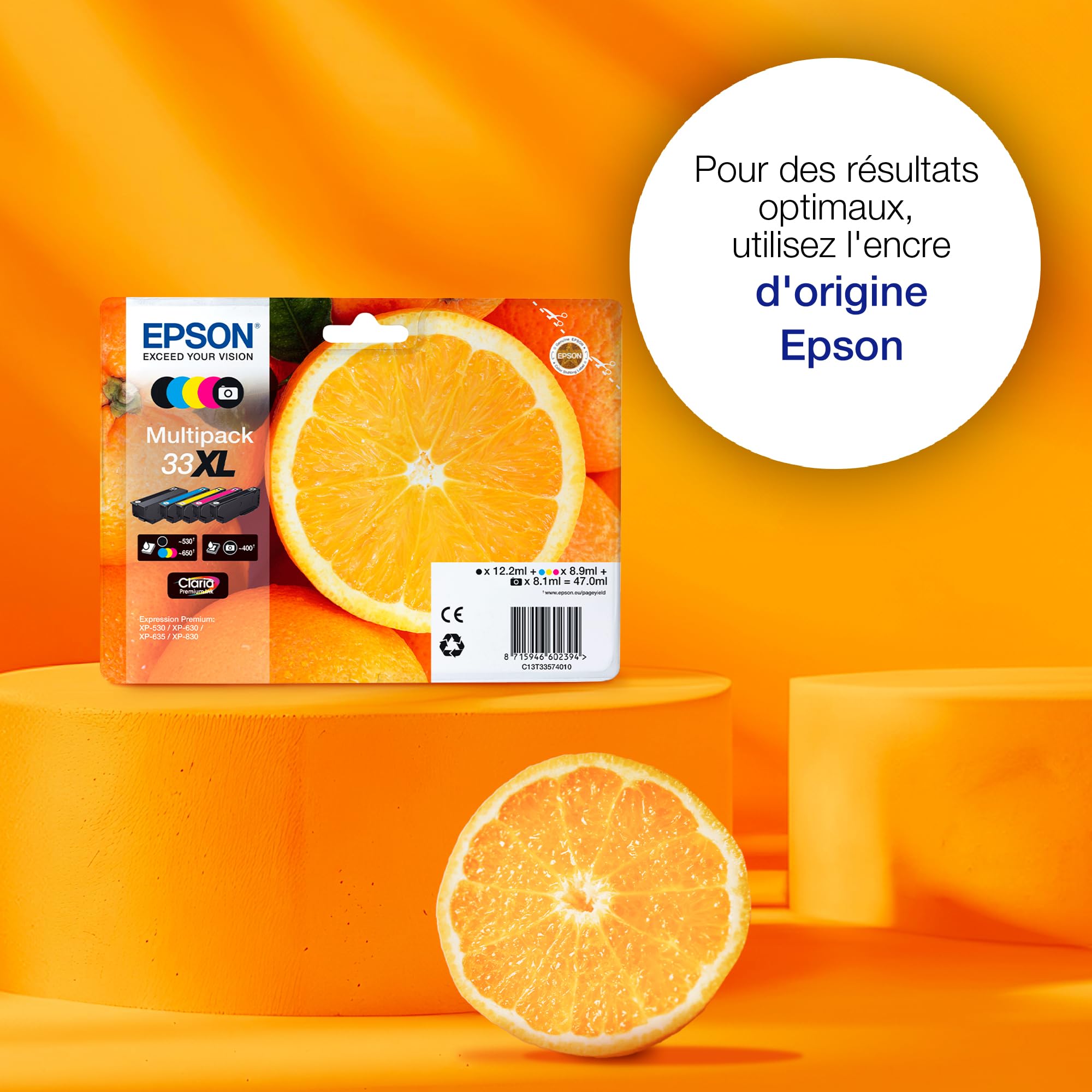 Epson 33 Oranges Genuine Multipack, Eco-Friendly Packaging, 4 - colours Ink Cartridges, Claria Premium Ink, Five Color