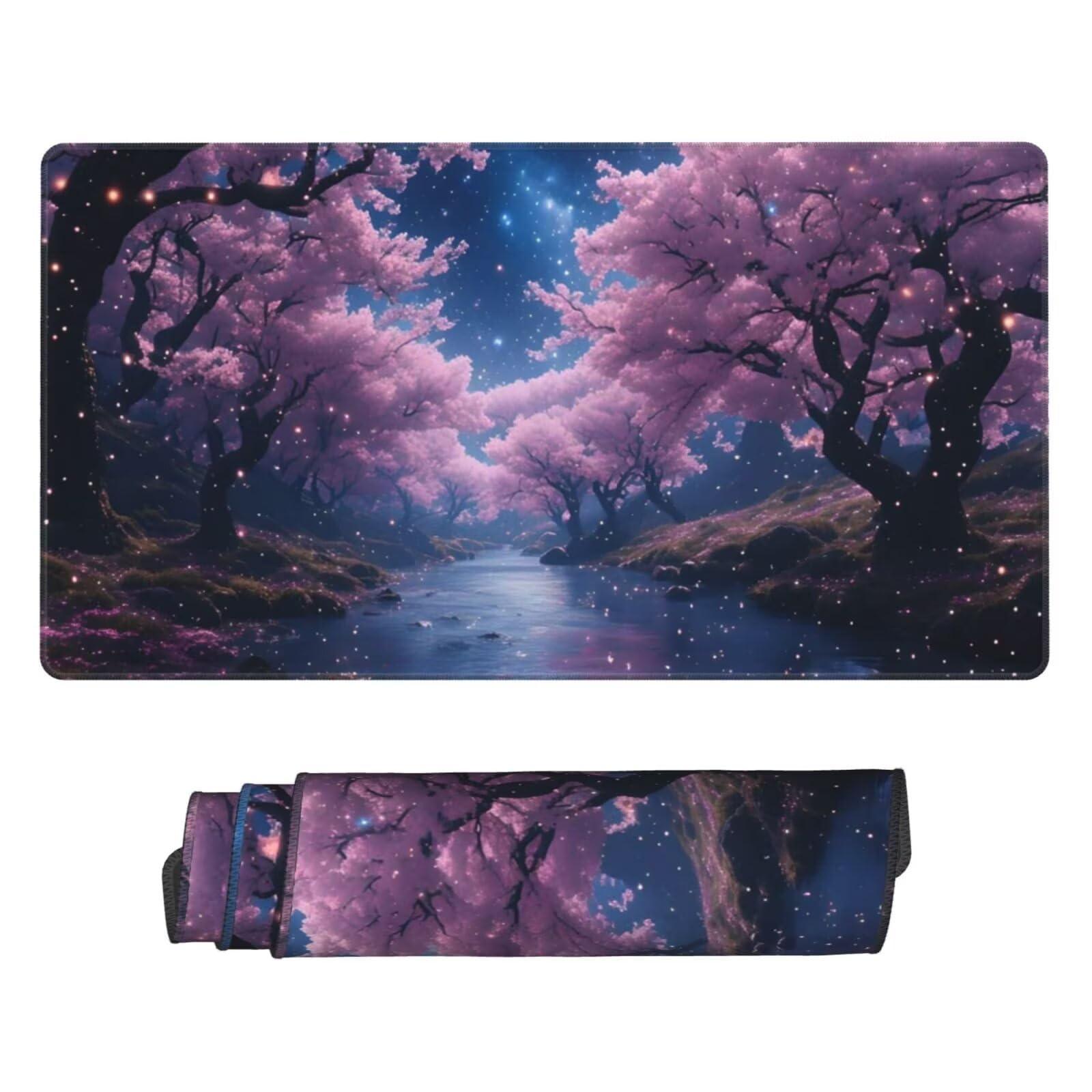 Podkładka pod mysz z kwiatami wiśni, duża podkładka pod mysz 1200 x 400 mm, podkładka pod mysz do gier, podkładka na biurko ze zszytymi krawędziami, podkładka pod mysz z klawiaturą, do pracy, gier,