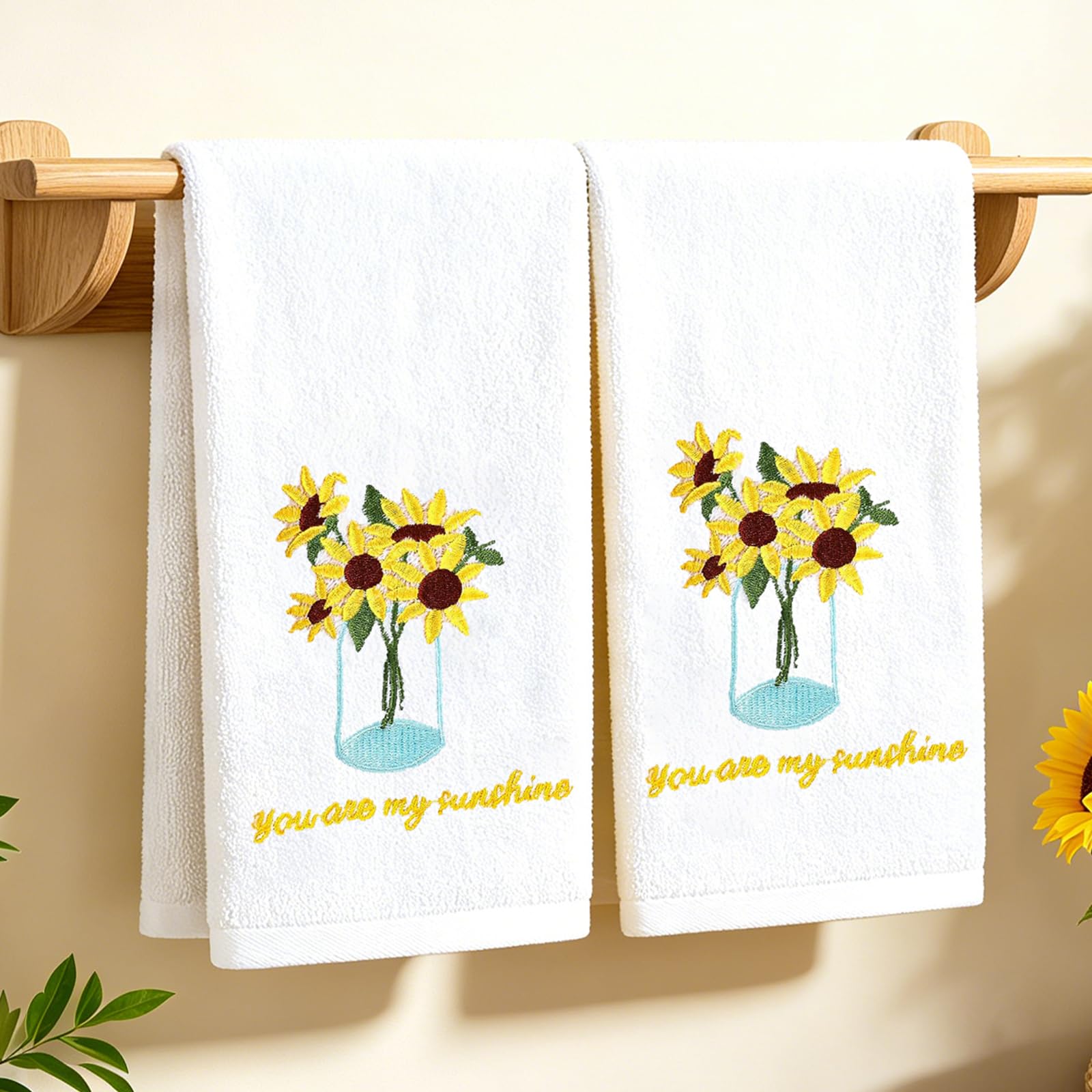 Amazon｜AnyDesign ひまわりハンドタオル 春 コットン 刺繍 花 装飾