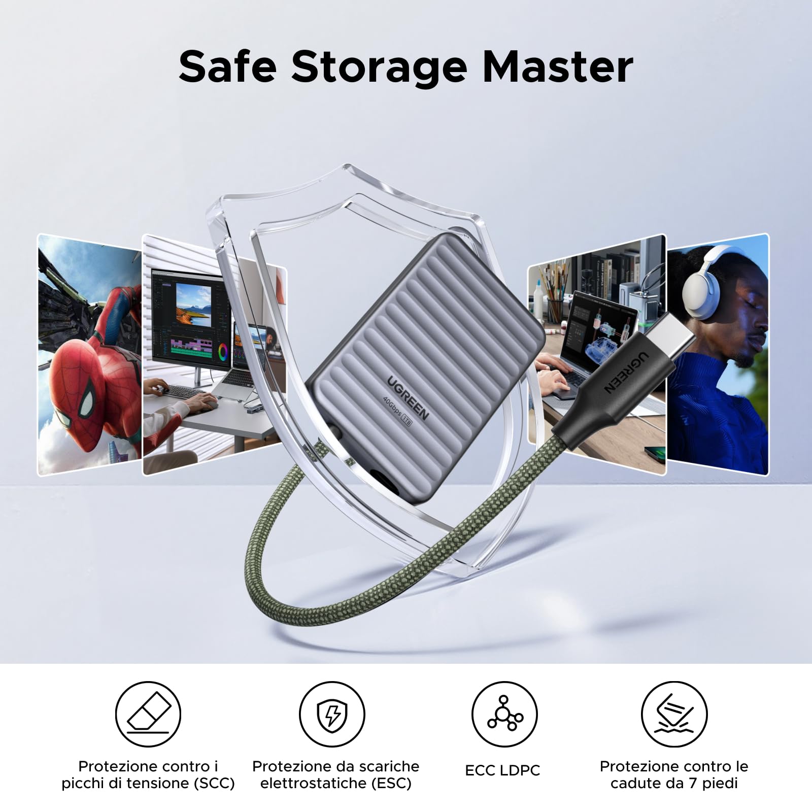 UGREEN NeoDrive Go SSD Portatile 1TB Fino a 4.000 MB/s SSD Esterno USB4 | con Cavo Integrato Compatibile con PC Windows MacOS Linux e Dispositivi Mobili iOS iPadOS Android