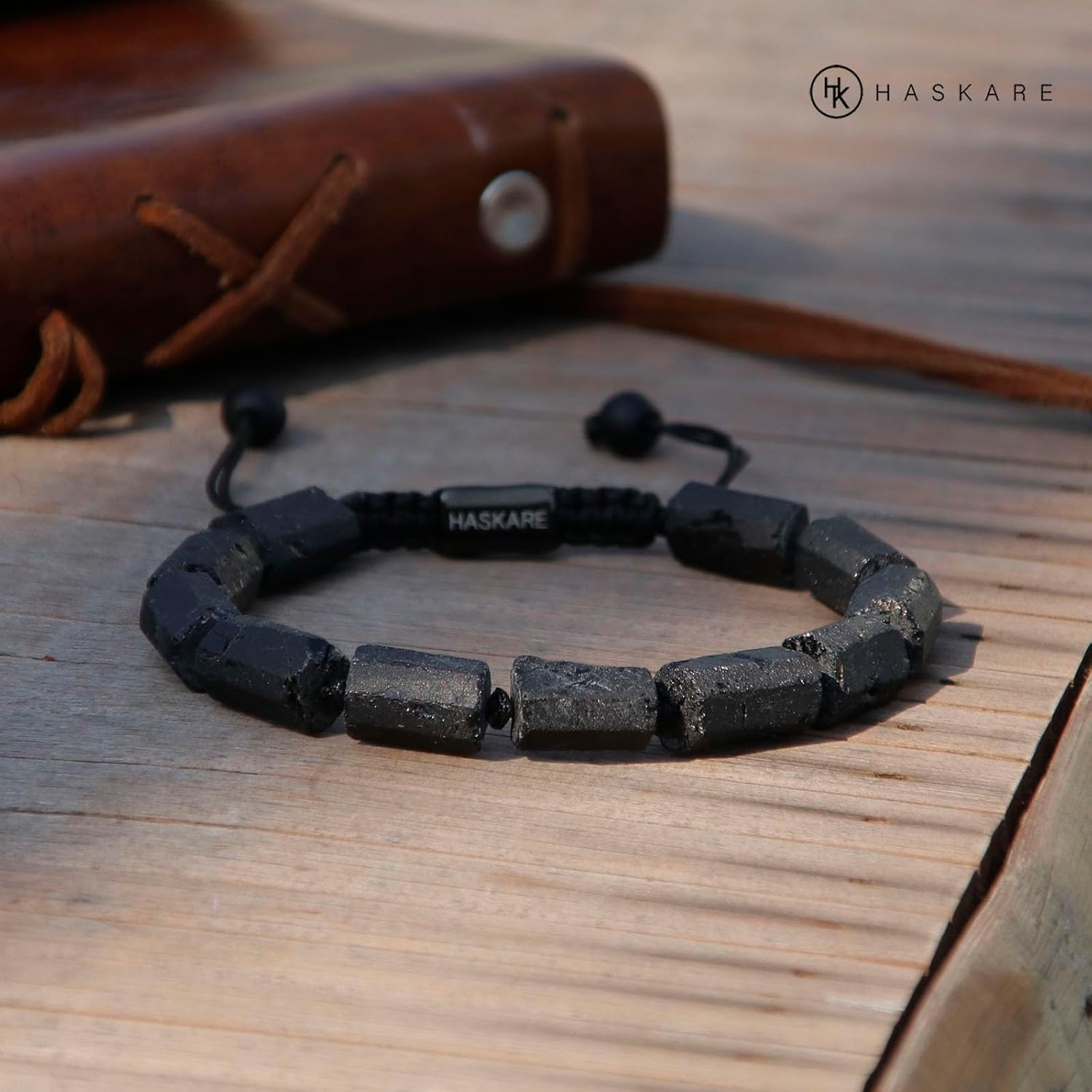 HASKARE Natürlich Stein Armband Edelstein Herren Armband Turmalin, Männer Schwarze Turmalin Armband Heilsteinen Energiearmbänder Schmuck Geschenk für Vater Ihn