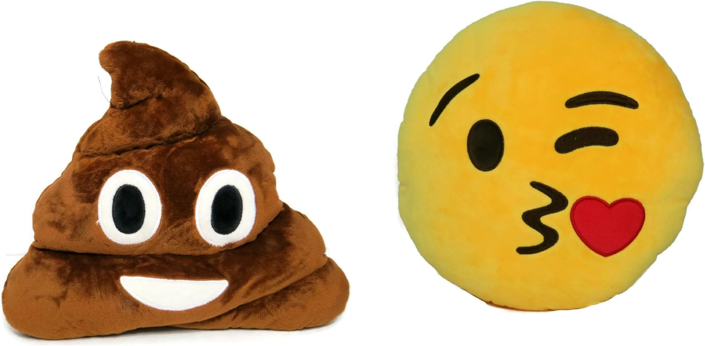 Emoji Pillow Set - Cell Phone SMS Emoticon Cushion Soft Throw Pillow Plush Toy (Poop + Blowing Kisses Emoji)