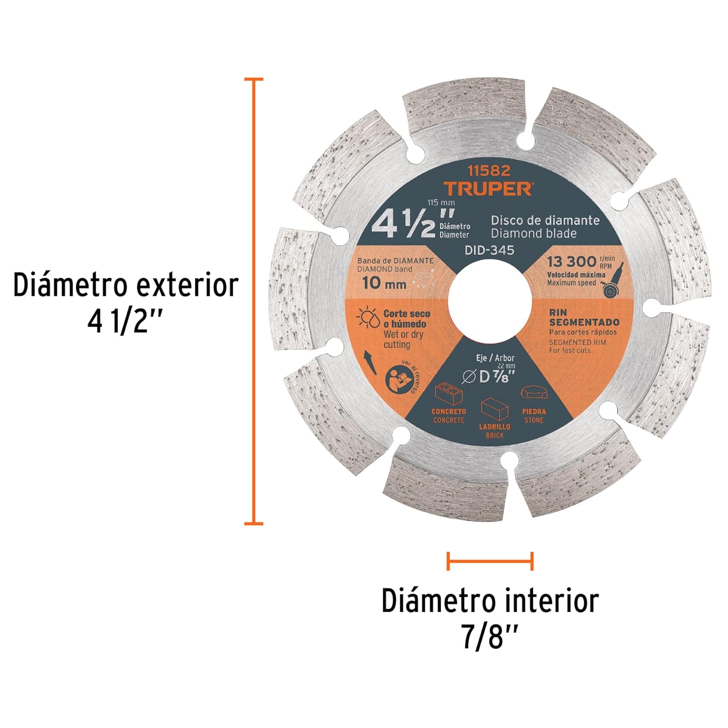 TRUPER DDT-829D Segmented Rim Diamond Saw Blades, Diameter 4 1/2" (114mm)