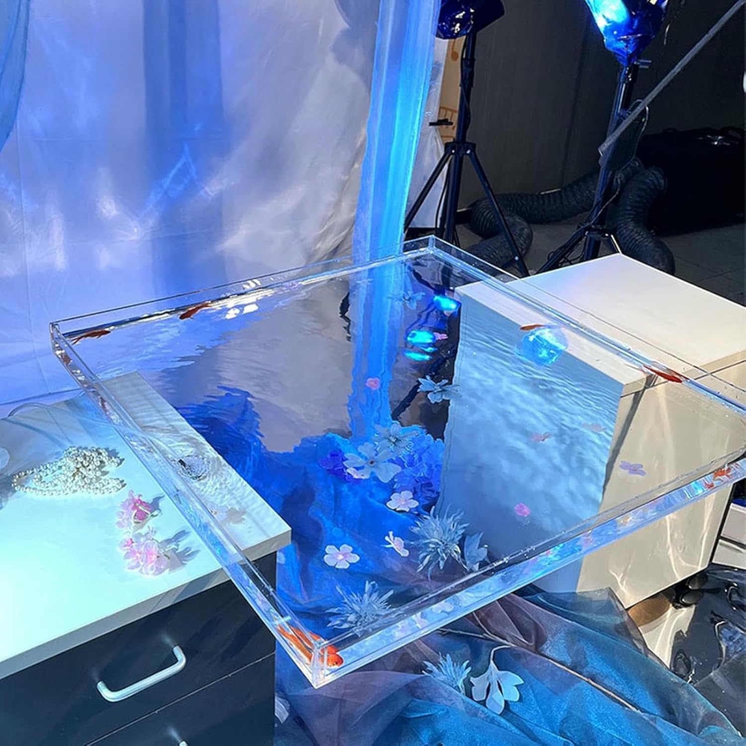 Rectangle Square Acrylic Tray for Photography, Large/Small Acrylic Water Tank Shallow Shooting Tray - Countertop Storage Box, Floating Cosmetic Display Tray