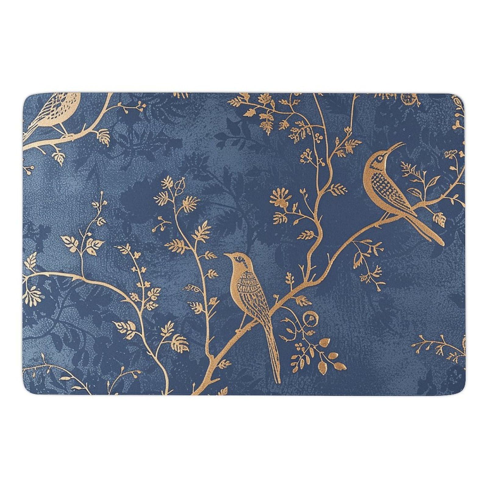 Tapis de salle de bain bleu et doré lavable en velours de corail grand