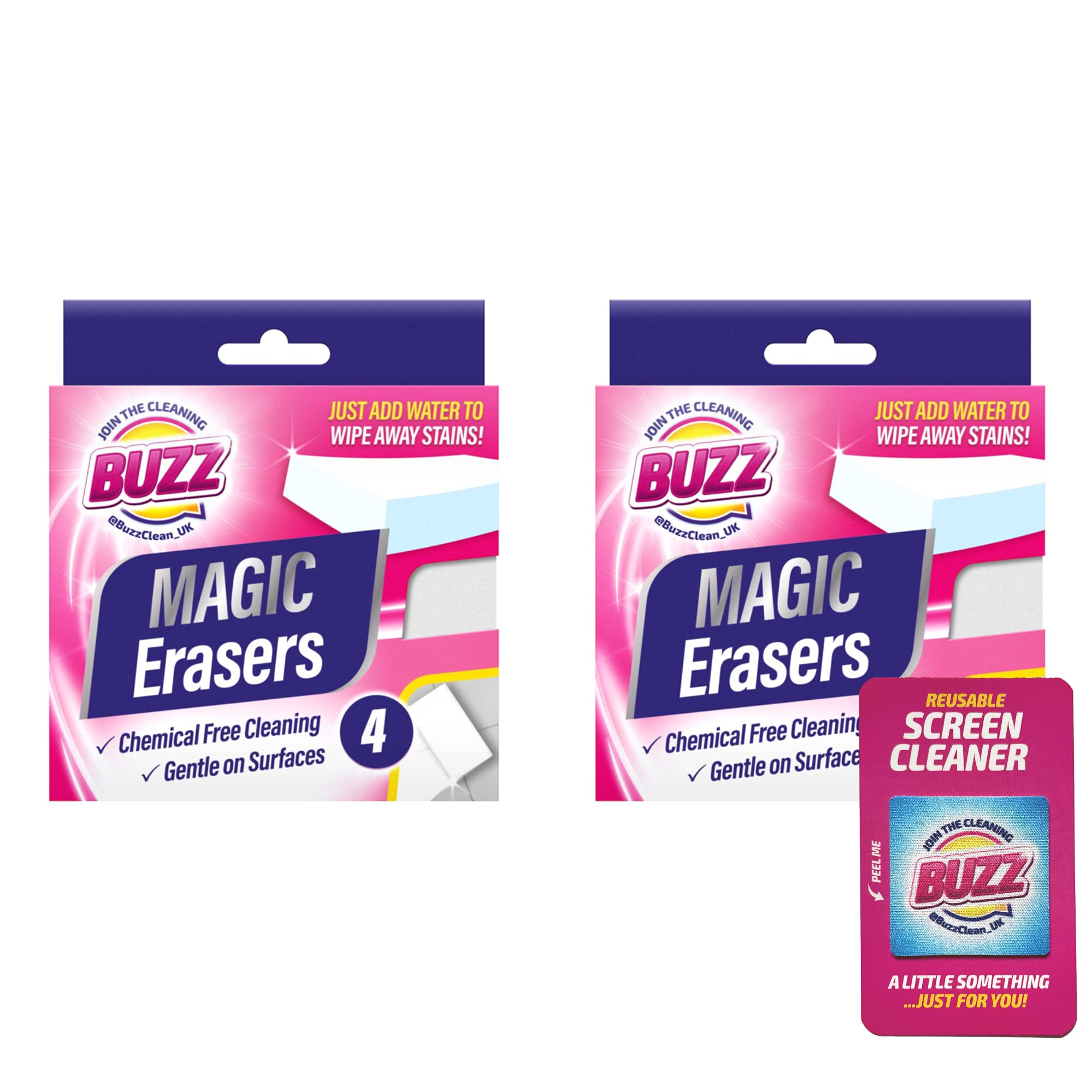 Join The Cleaning Buzz White Buzz Magic Eraser 8Pk | Chemical-Free Cleaning | Magic Sponge Removes Marks And Stains With Water