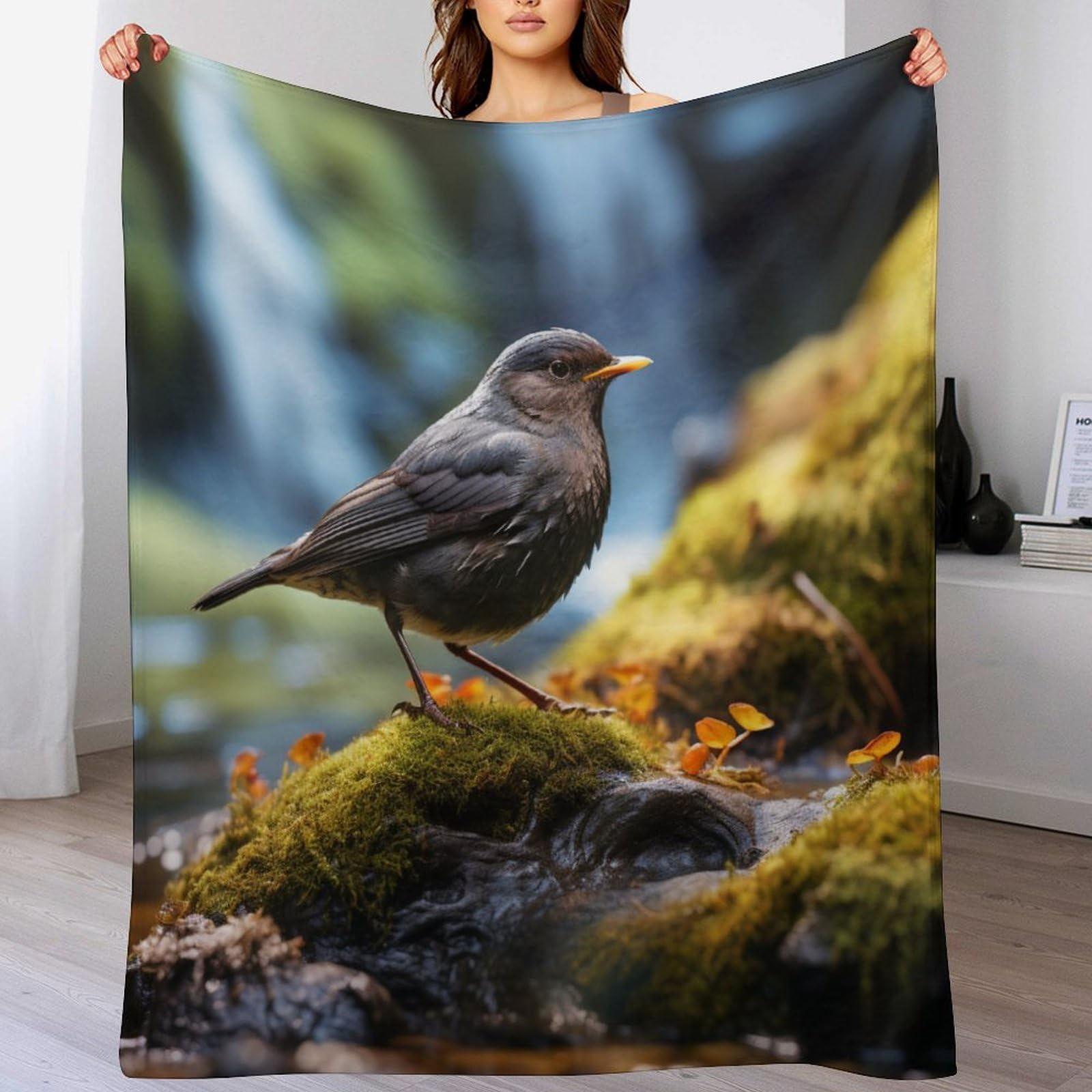 Couverture polaire oiseau en flanelle douce de 140x180cm pour canapé