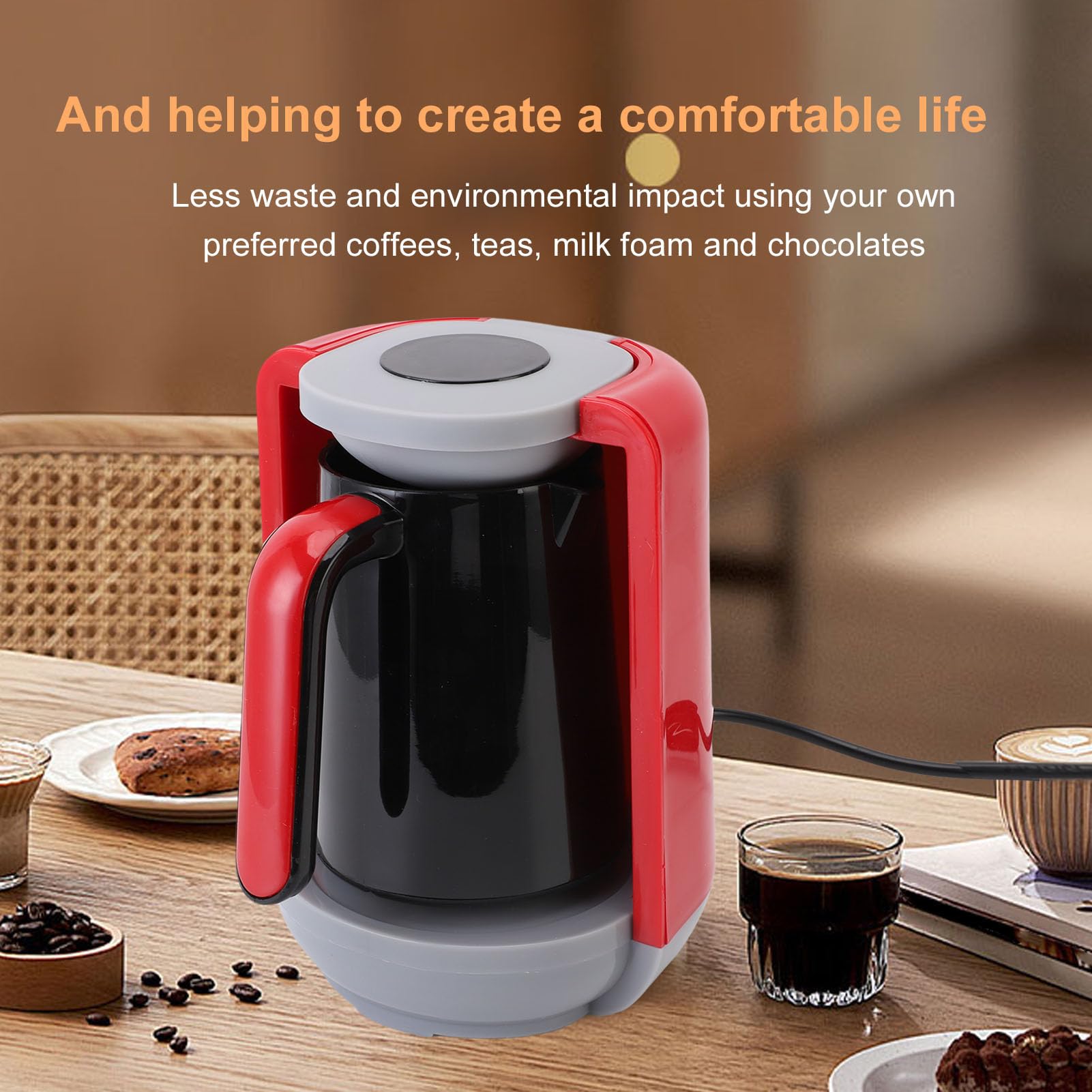 Türkische Kaffeemaschine, 5 Tassen Elektrische Türkische Kaffeemaschine mit 3 Heizung, LCD Display Flip Top, Tragbarer Heißer Getränkehersteller für Griechische Kaffeekarten (EU-Stecker)