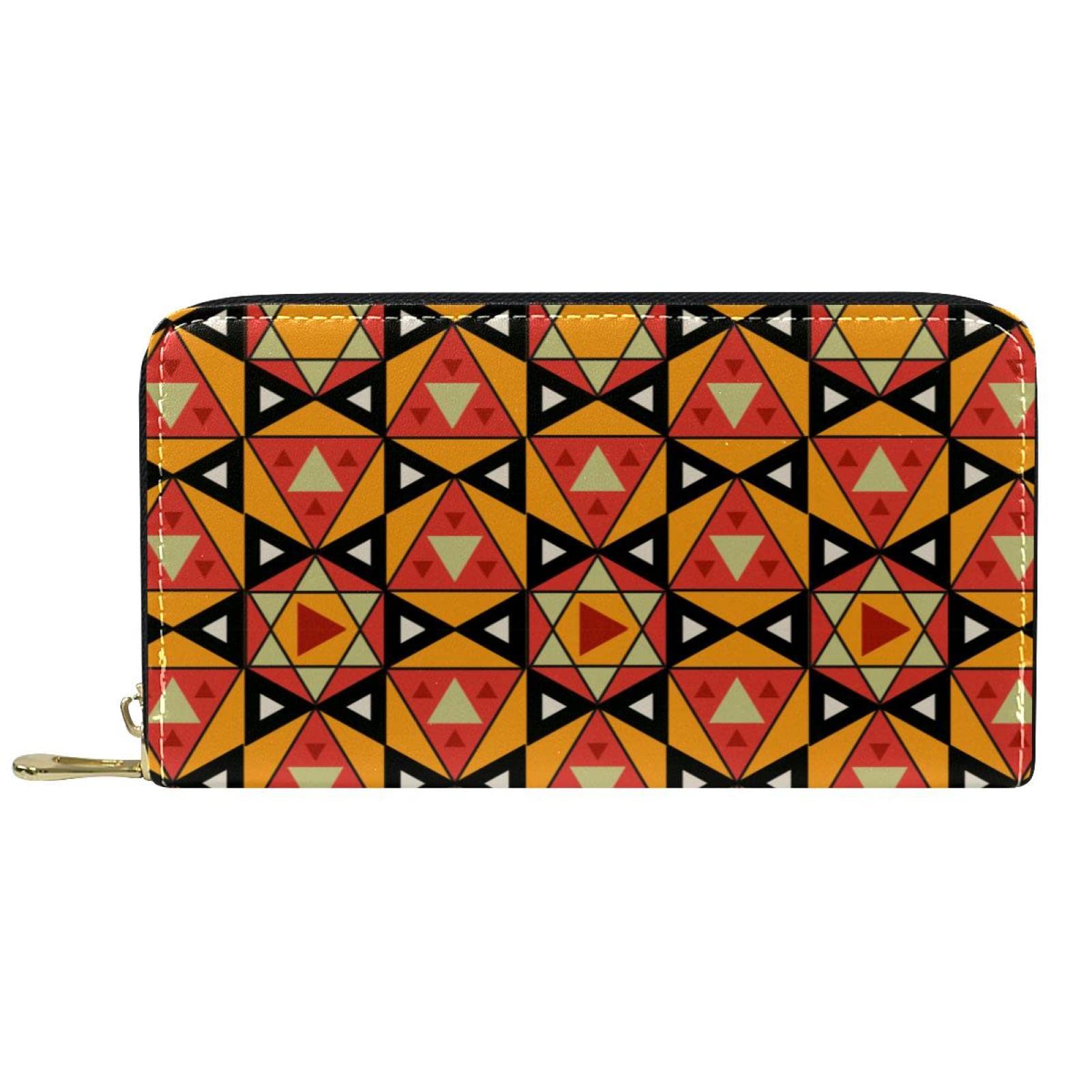 Cartera de cuero con cremallera larga con patrón geométrico abstracto, Varios colores, 20.5x2.5x11.5cm/8.07x1x4.53 in, Classic