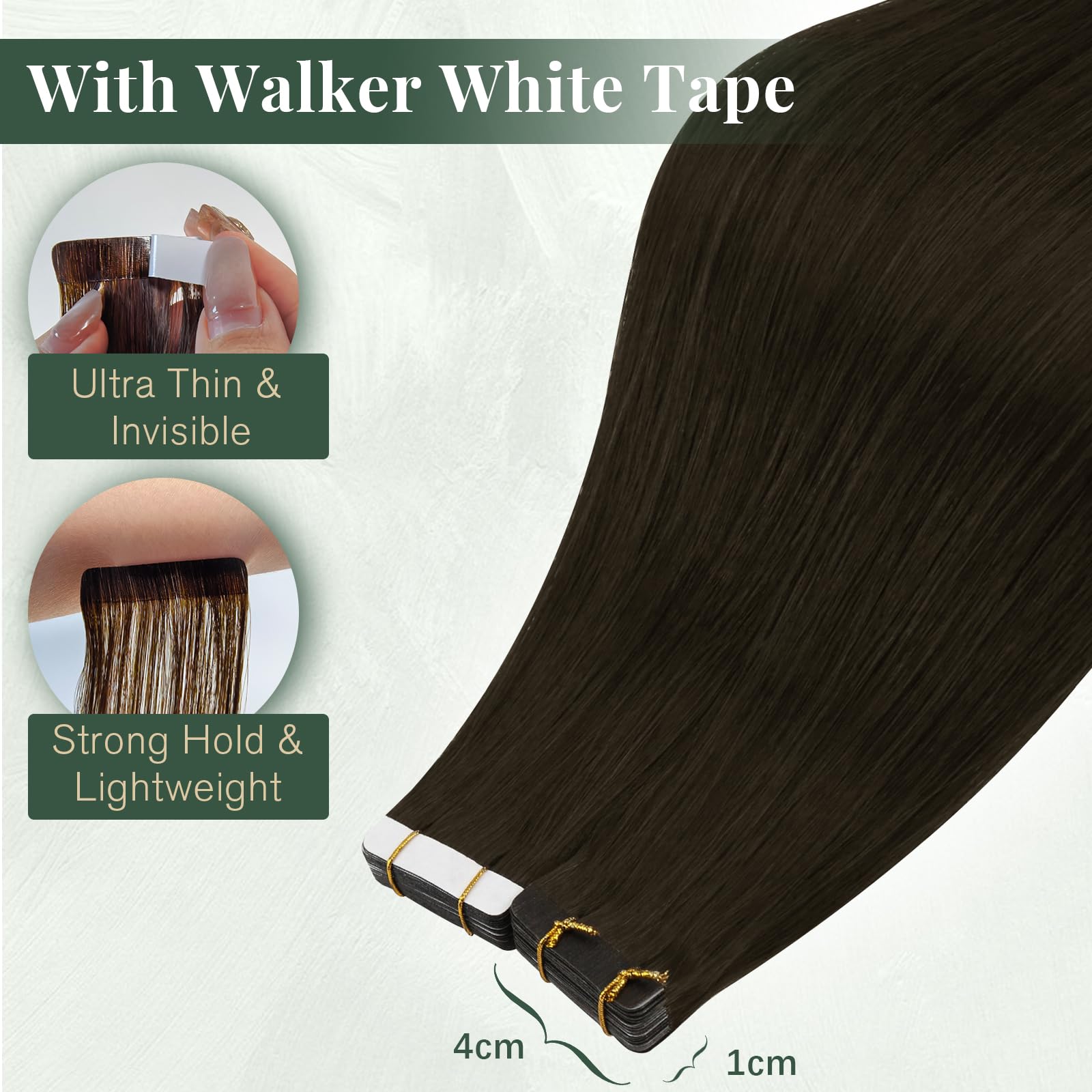 Ugeat Przedłużanie Włosów Taśma, Włosy Ludzkie, Czekoladowy Brąz, 60 cm 20 sztuk 50g, Przedłużanie Włosów Tape in, Ciemny Brąz, Remy Naturalne Proste