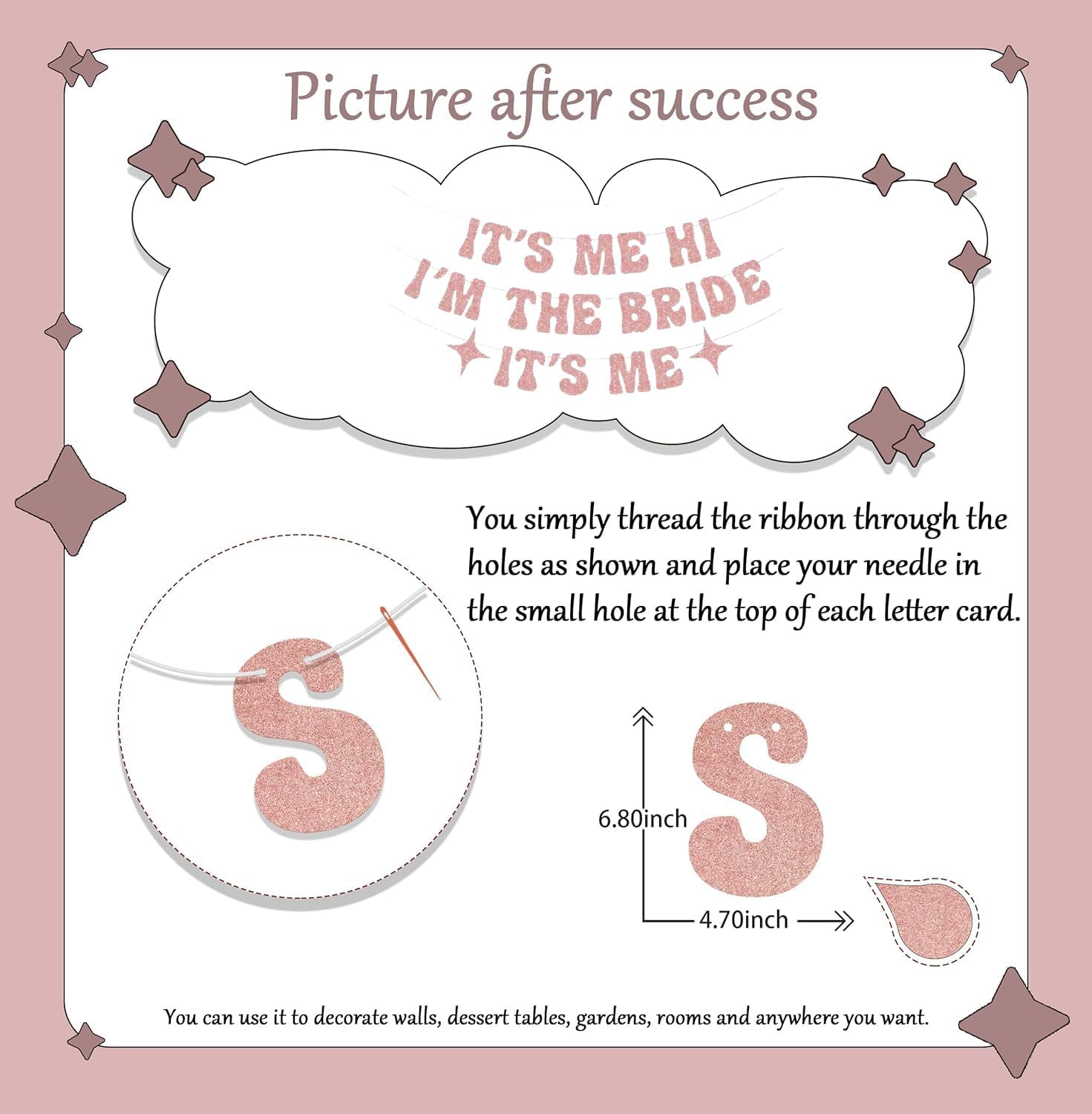 KSHGTB "IT'S ME HI I'M THE BRIDE IT'S ME" Pink Glitter Banner for Bachelorette & Wedding Party Decorations,Pink Decorations for Party Supplies Favors and Gifts - Image 2