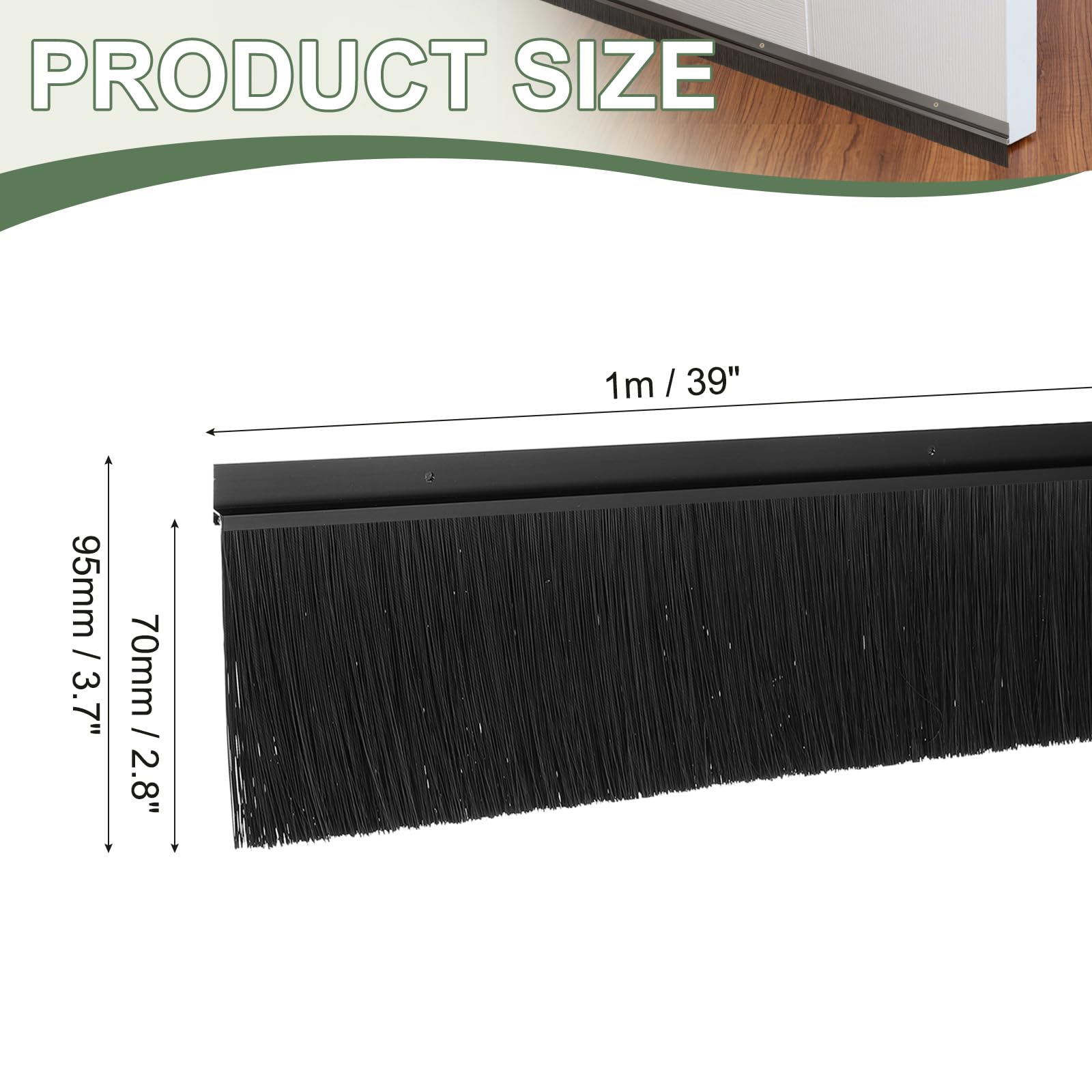 YELARXI Door Sweep Aluminum Alloy Brush Sweeps, 2.8 Inch Black PP Brush 39"L x 3.7"W Fit for Gaps of Door Bottom - Image 2