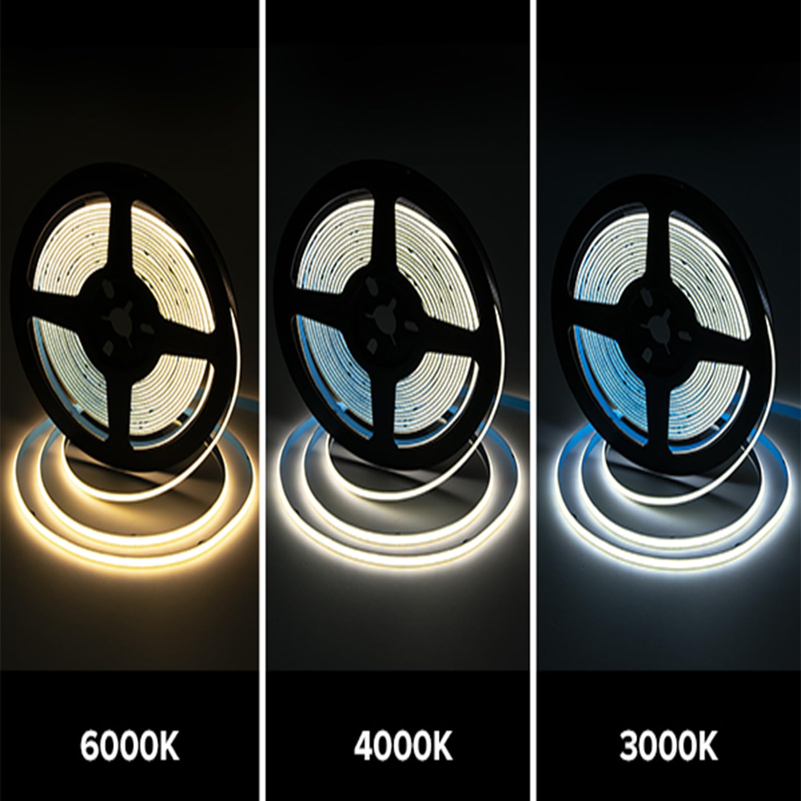 FCOB 5mm COB LED Strip Light 16.4FT?DC12V Ultra Thin 4000K Natural White Flexible High Density Strips 480LEDs/m, CRI 90+ Dimmable LED Tape Lights for Cabinet Bedroom, No Controller & Power Supply