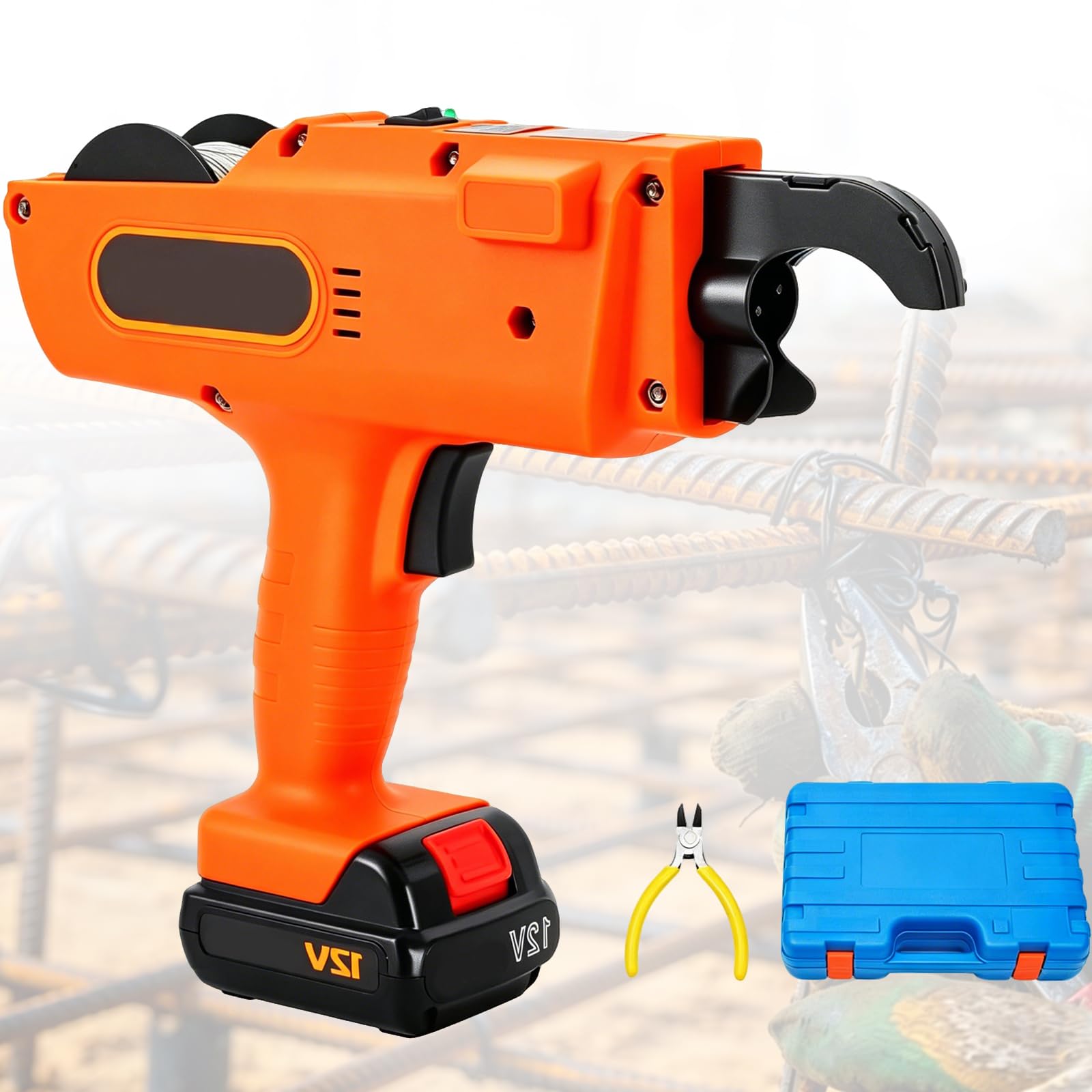 Hkfgshop 8-34Mm Rechargeable Handheld Electric Tying Tools, Cordless Rebar Tying Machine, W/Pliers + 1Pcs Batteries And Toolbox, For Steel Bar Rod Tying Binding