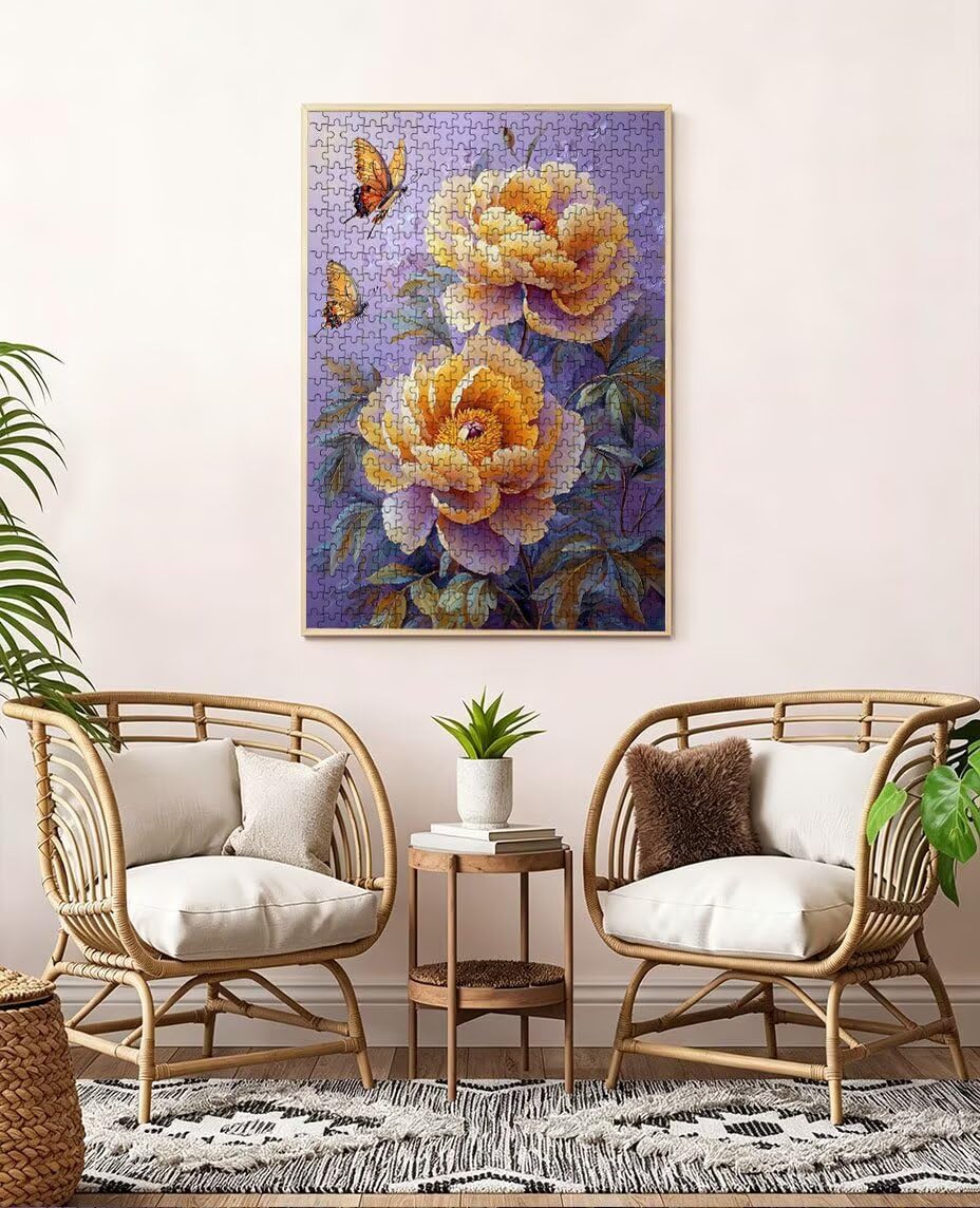 Puzzle 2000 elementów, żółte kwiaty motyle puzzle dla dorosłych 2000, klasyczne puzzle, edukacyjne puzzle, niemożliwe wyzwanie, gra zręcznościowa dla całej rodziny, dekoracja ścian BXHZW4472