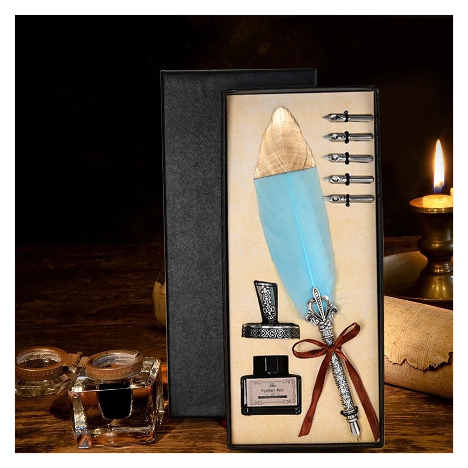Plume Calligraphie Ensemble stylo plume et encre, stylo à plume avec 5 pointes fines, Excellent Souvenir de mariage, ensemble de stylos plume, cadeau d'anniversaire for femmes et hommes(Black)