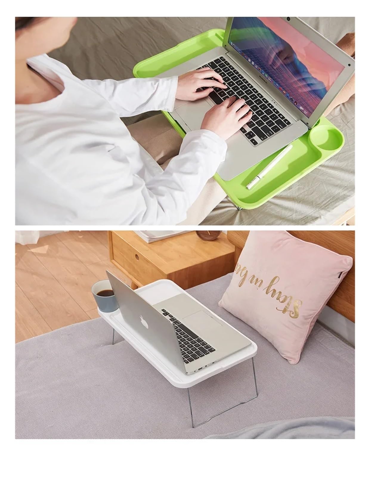 Scrivania pieghevole per laptop con portabicchieri Tavolo da letto portatile per lavoro Creativo Slot per telefono/carte Supporto per scrittura regolabile per casa ufficio - Blu