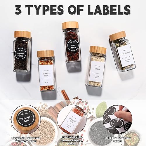 Miniatura 3 de DWTS DANWEITESI Tarros de especias con etiqueta, 36 tarros de especias de vidrio con tapas de bambú, botellas de especias vacías con etiquetas,